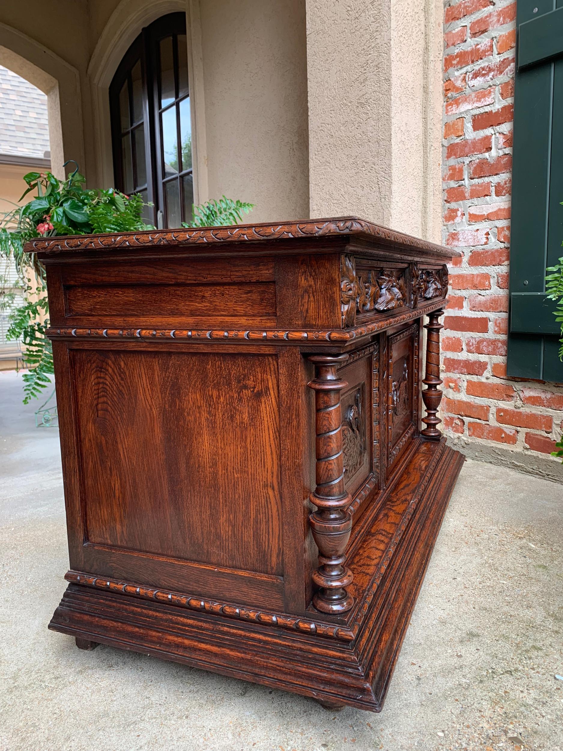 Antique French Carved Oak Sideboard Server Cabinet Sofa Table Swan Henri II 3