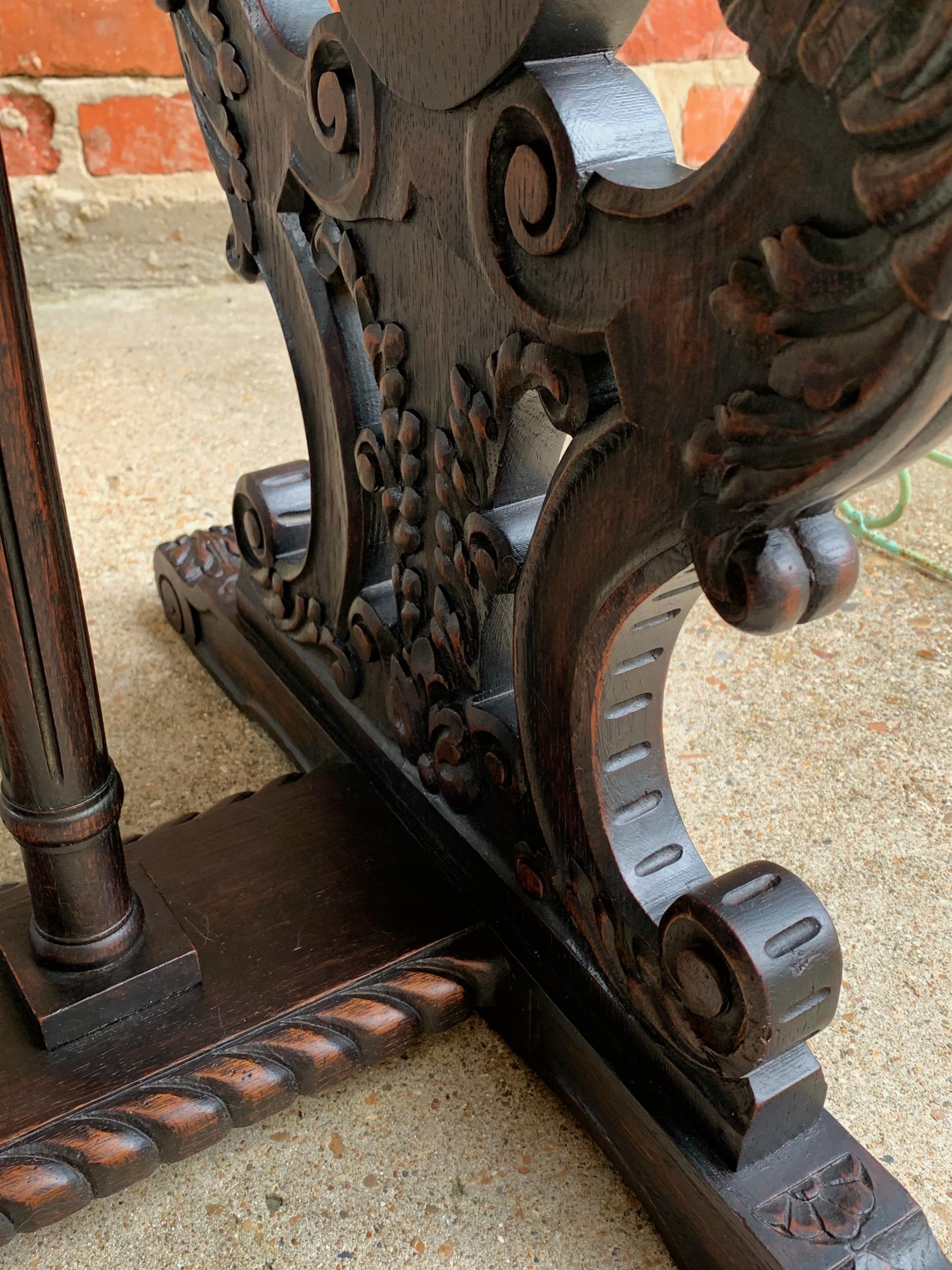 Antique French Carved Oak Sofa Side Accent Table Renaissance Cherub Trestle 13