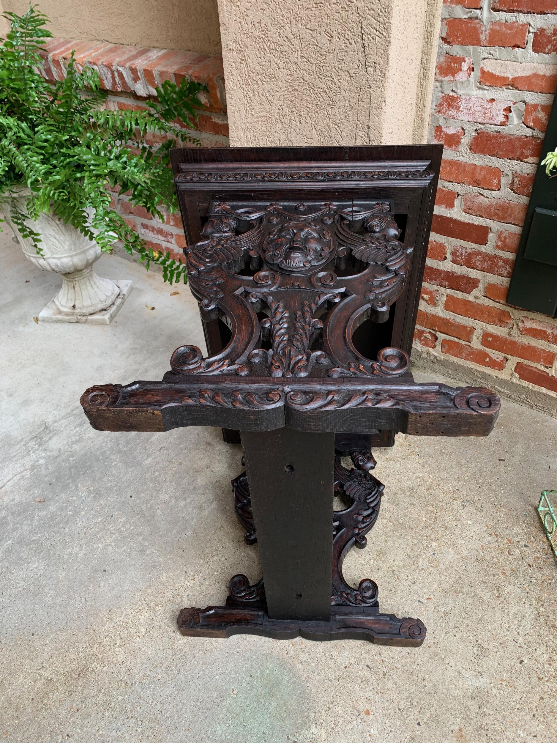 Antique French Carved Oak Sofa Side Accent Table Renaissance Cherub Trestle 15