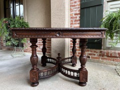 Antique French Carved Oak Square Dining Table Breton Brittany Game Library Table