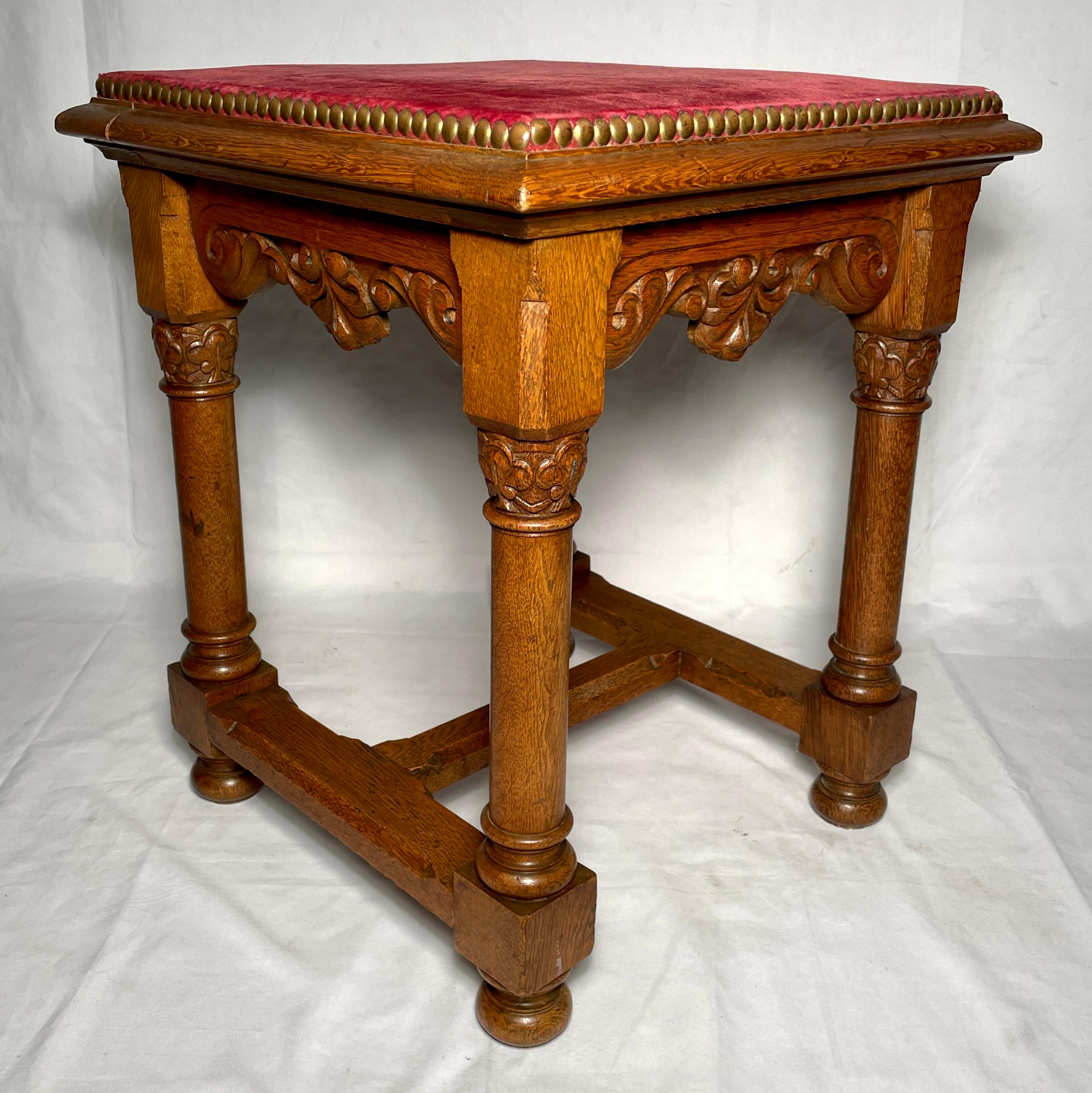20th Century Antique French Carved Oak Stool, circa 1900 For Sale