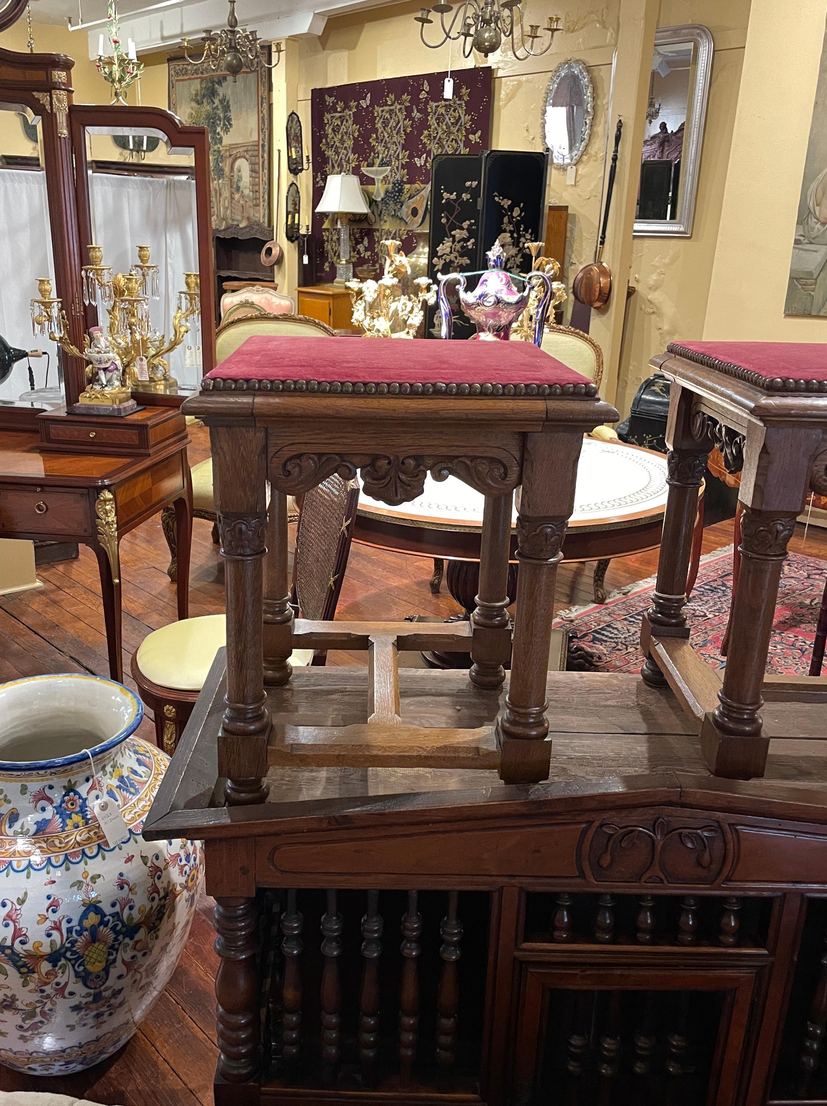 Antique French Carved Oak Stool, circa 1900 For Sale 1