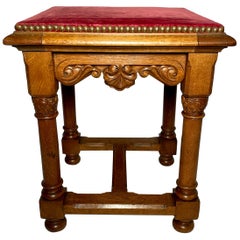 Antique French Carved Oak Stool, circa 1900