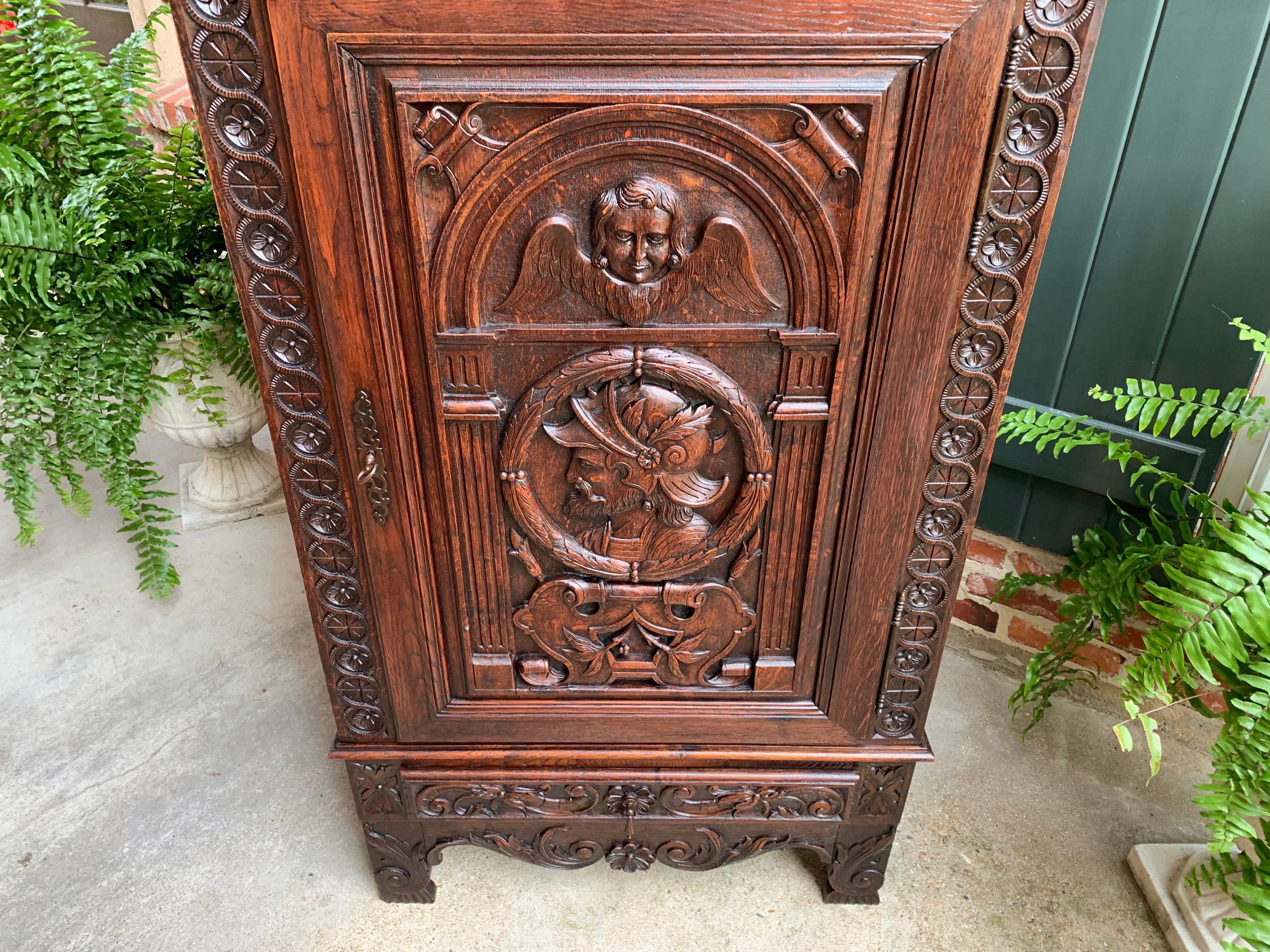 19th century French Carved Oak Storage Cabinet Renaissance Roman Centurion  For Sale 11
