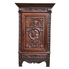 Antique French Carved Oak Storage Cabinet Renaissance Roman Centurion c1890