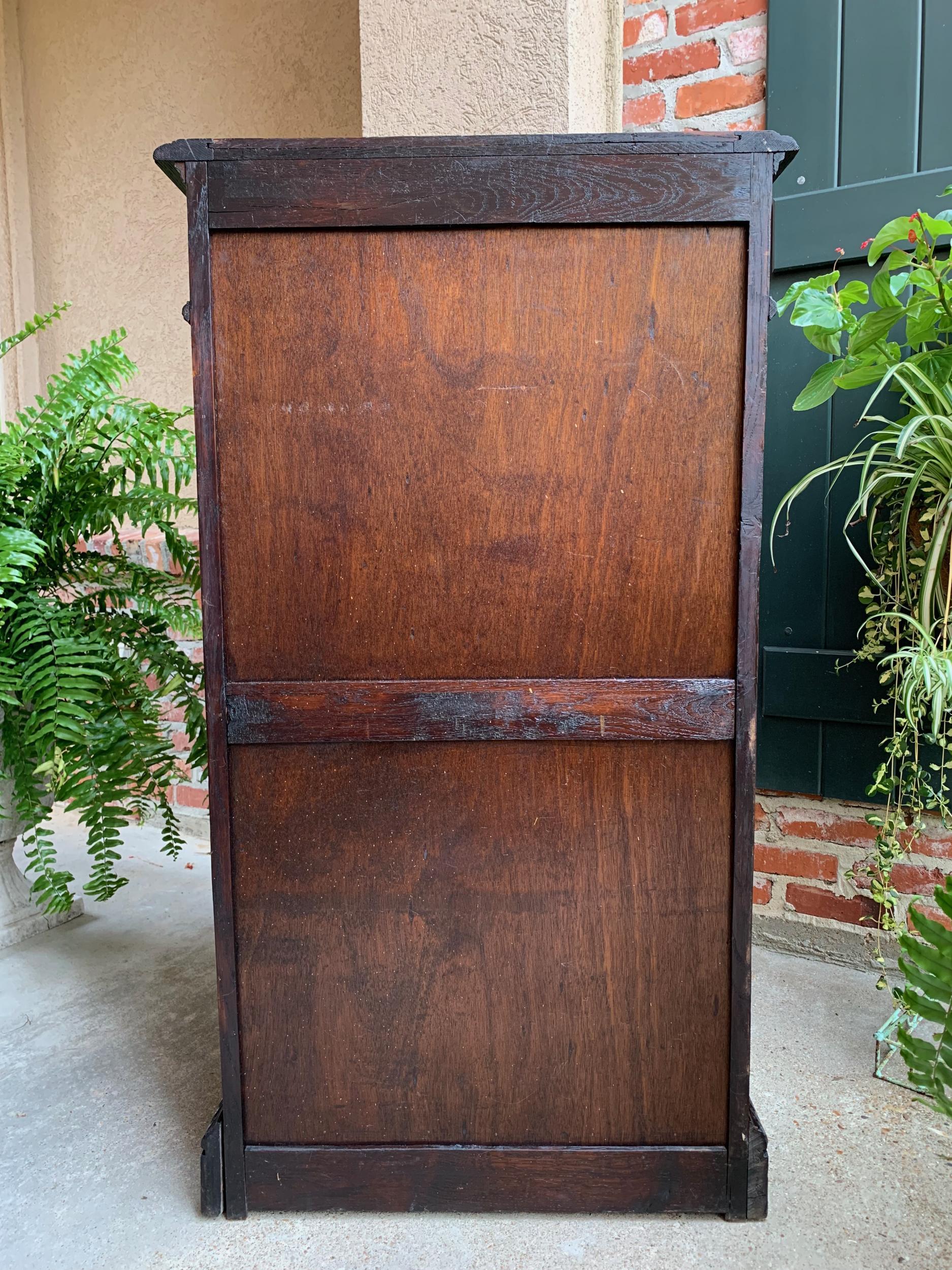 19th century French  Tall Cabinet Faux Chest of Drawers Louis XIV Carved Oak For Sale 6