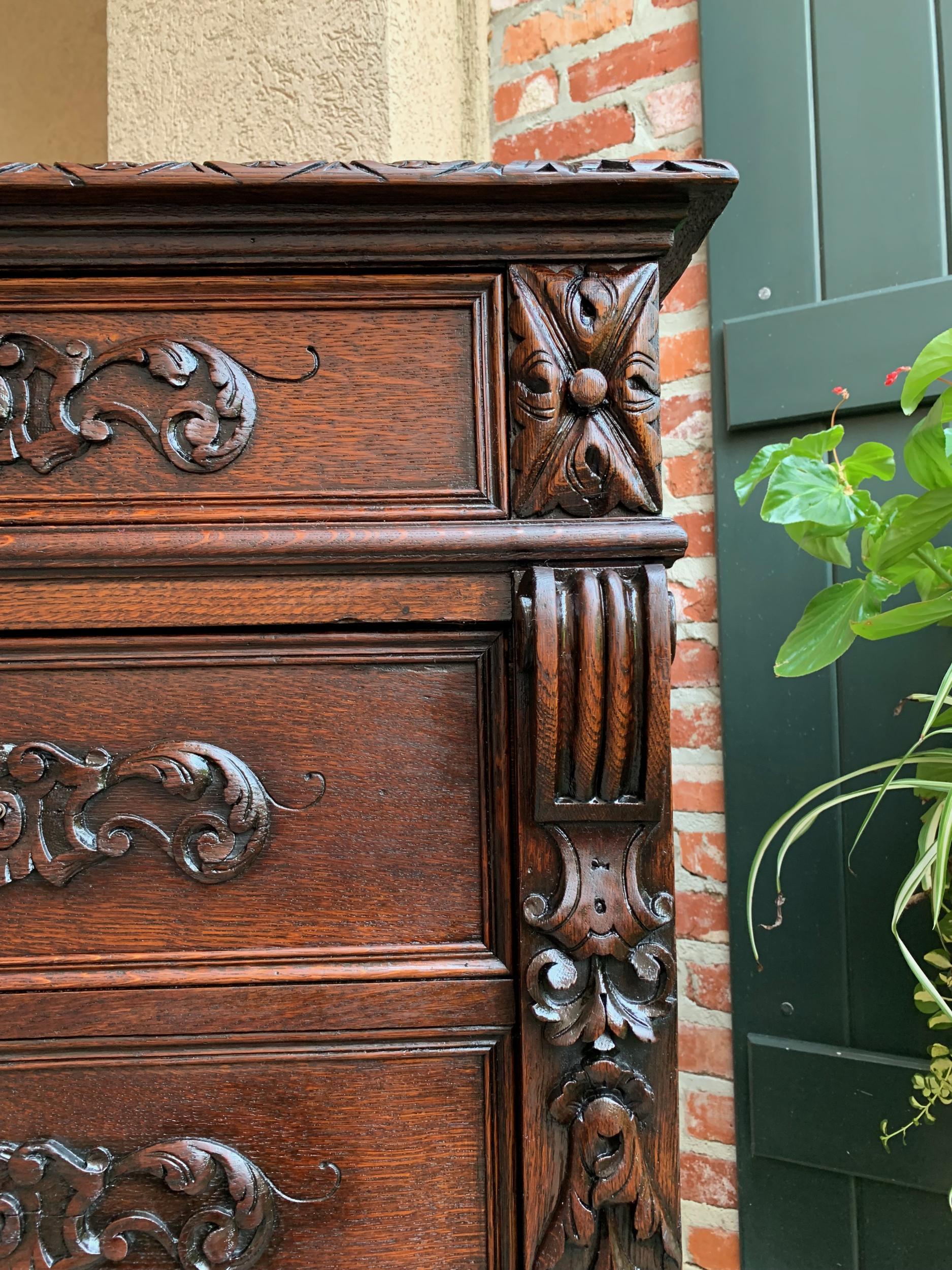19th century French  Tall Cabinet Faux Chest of Drawers Louis XIV Carved Oak For Sale 8
