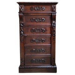 Used 19th century French  Tall Cabinet Faux Chest of Drawers Louis XIV Carved Oak