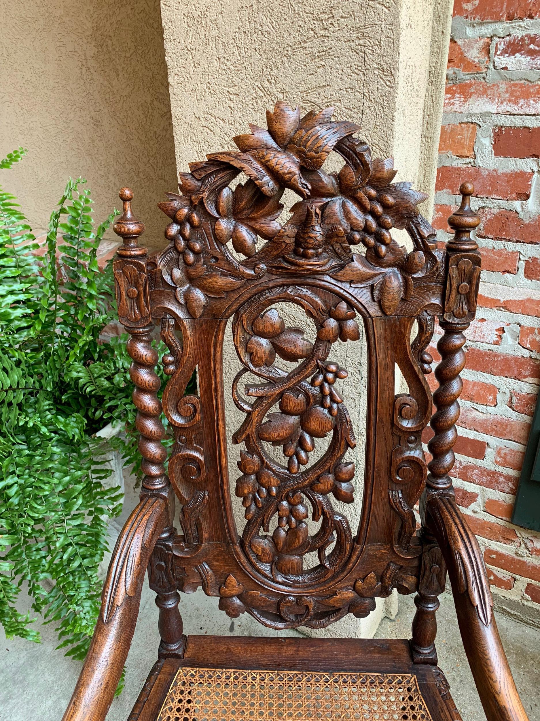 Antique French Carved Oak Throne Arm Chair Barley Twist Renaissance Louis XIII 8