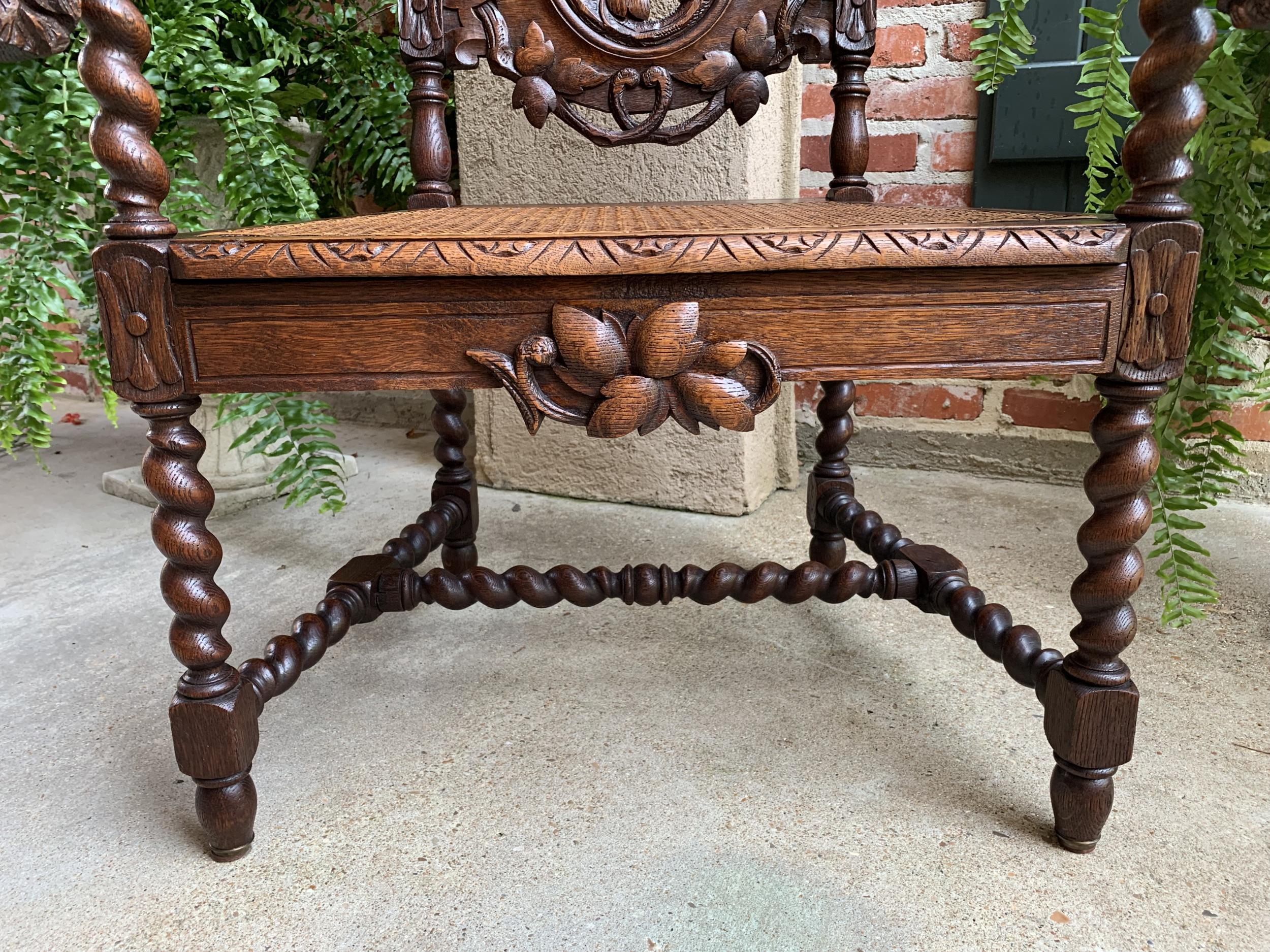 Antique French Carved Oak Throne Arm Chair Barley Twist Renaissance Louis XIII 12