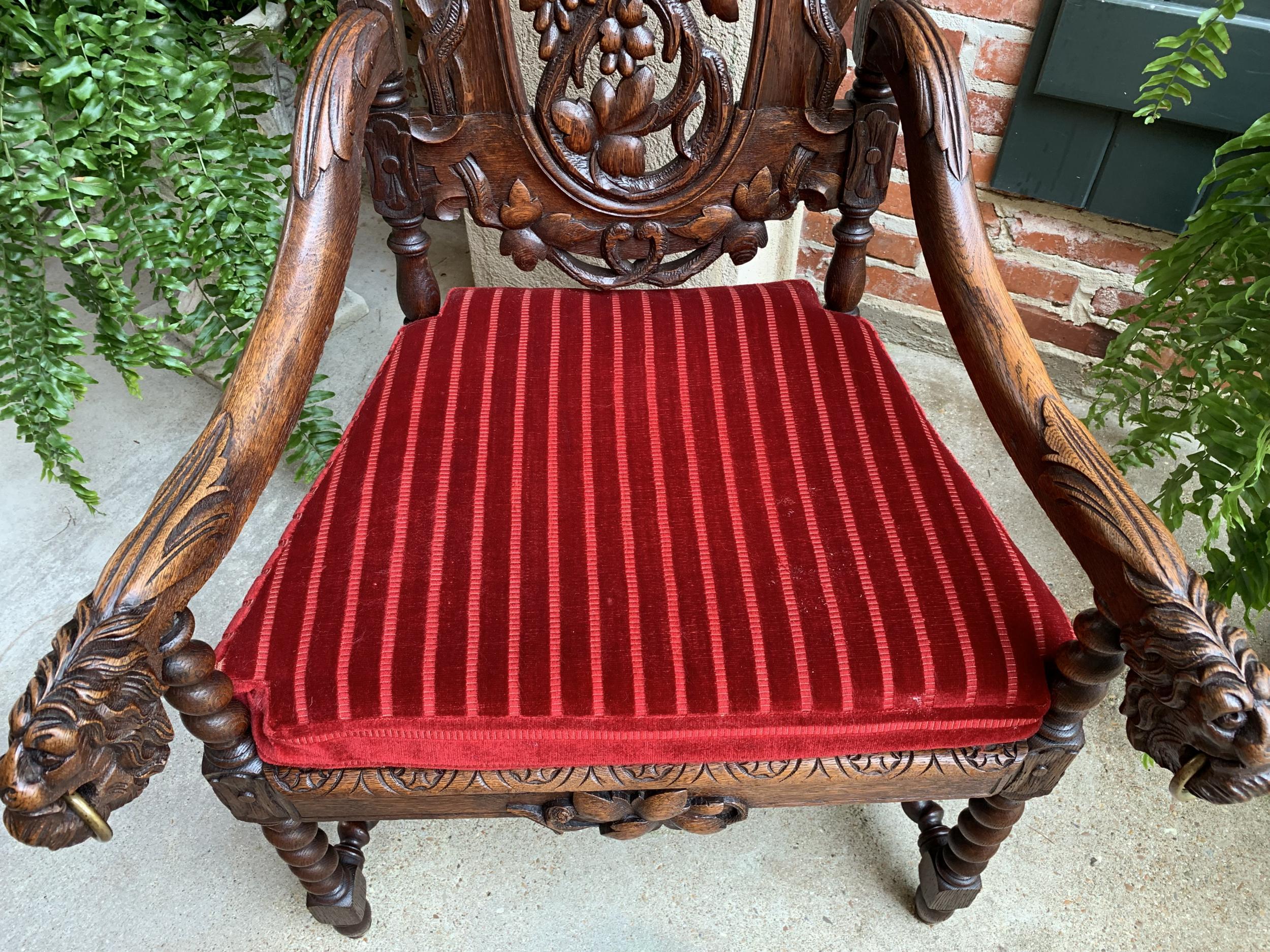 Antique French Carved Oak Throne Arm Chair Barley Twist Renaissance Louis XIII 14