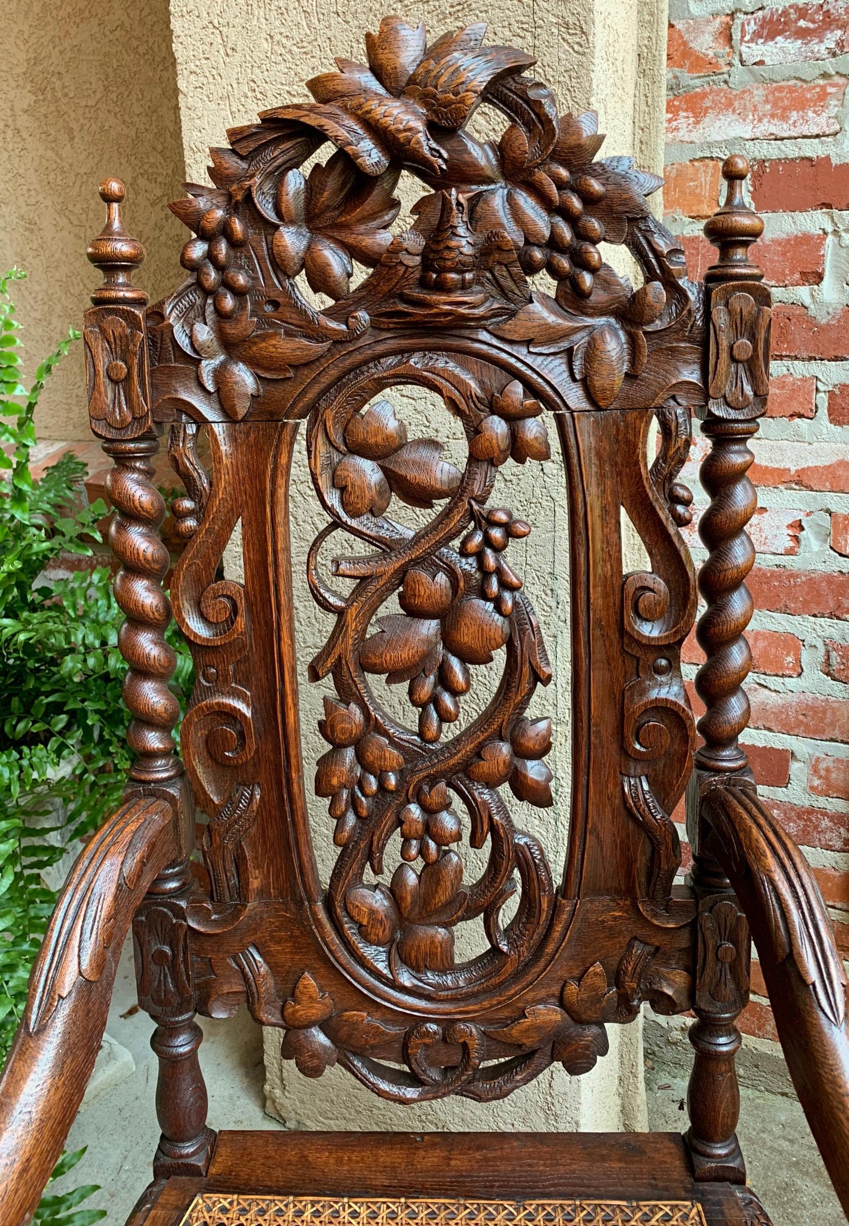 Antique French Carved Oak Throne Arm Chair Barley Twist Renaissance Louis XIII In Good Condition In Shreveport, LA
