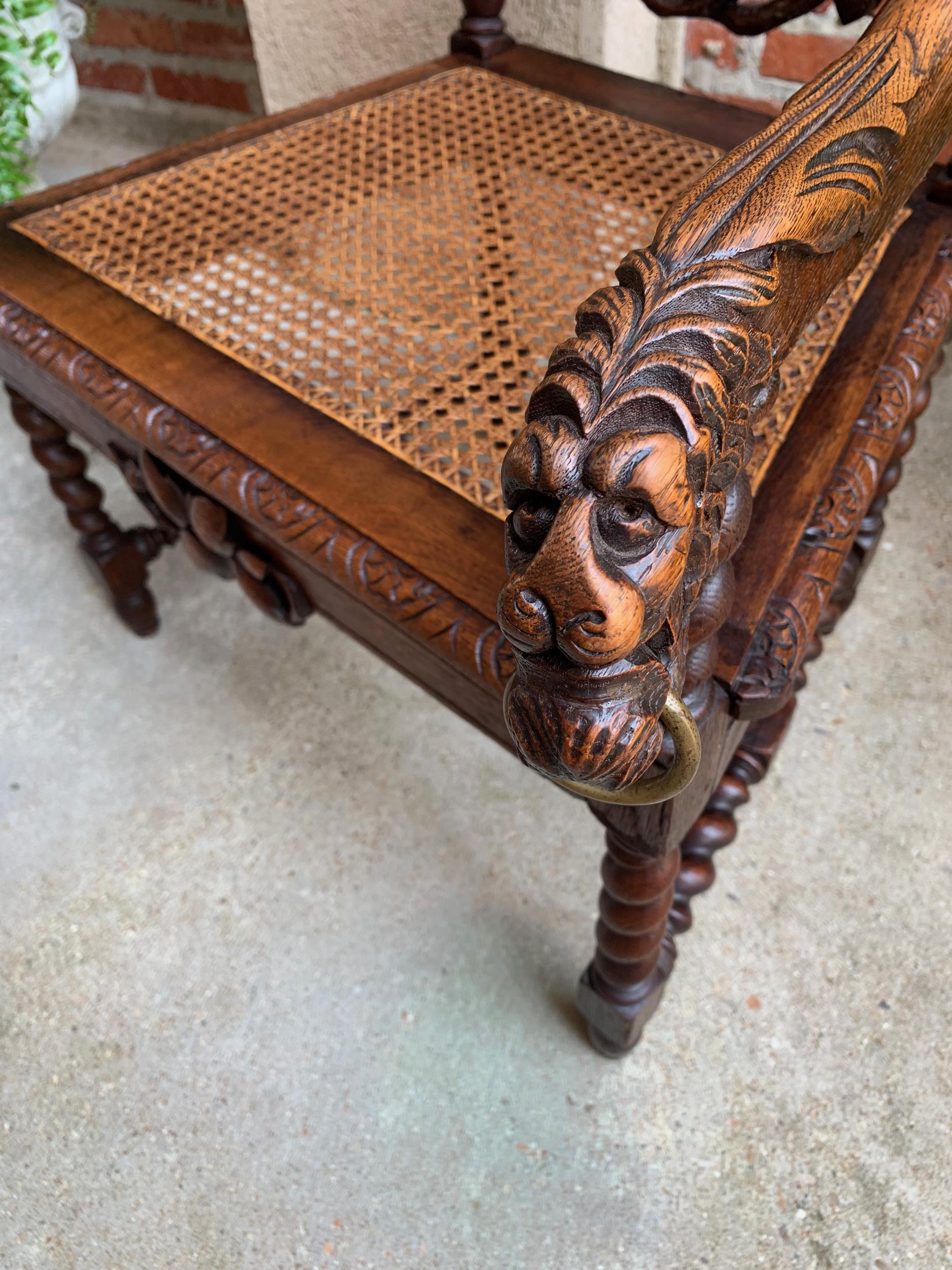 Antique French Carved Oak Throne Arm Chair Barley Twist Renaissance Louis XIII 2