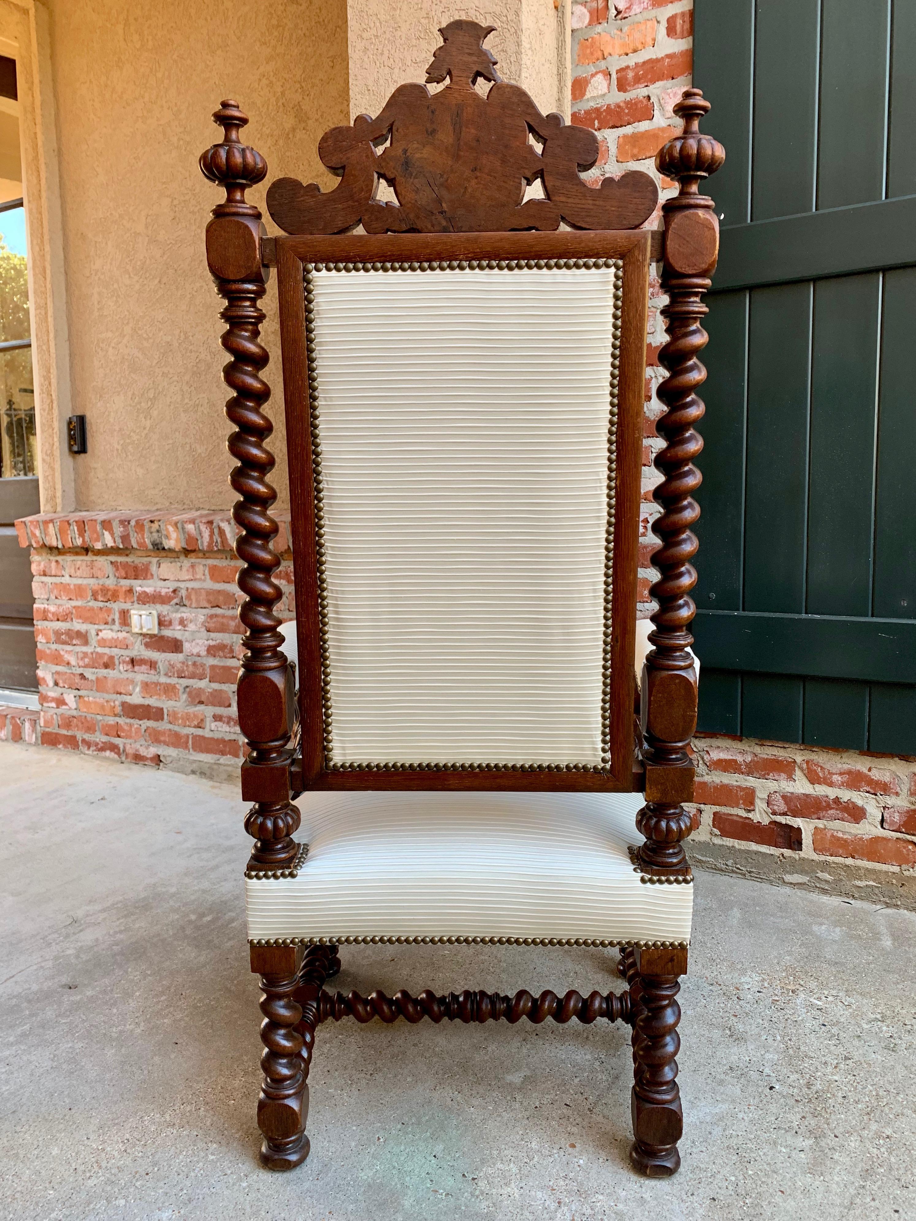 Antique French Carved Oak Throne Armchair Louis XIV Barley Twist Renaissance b 4