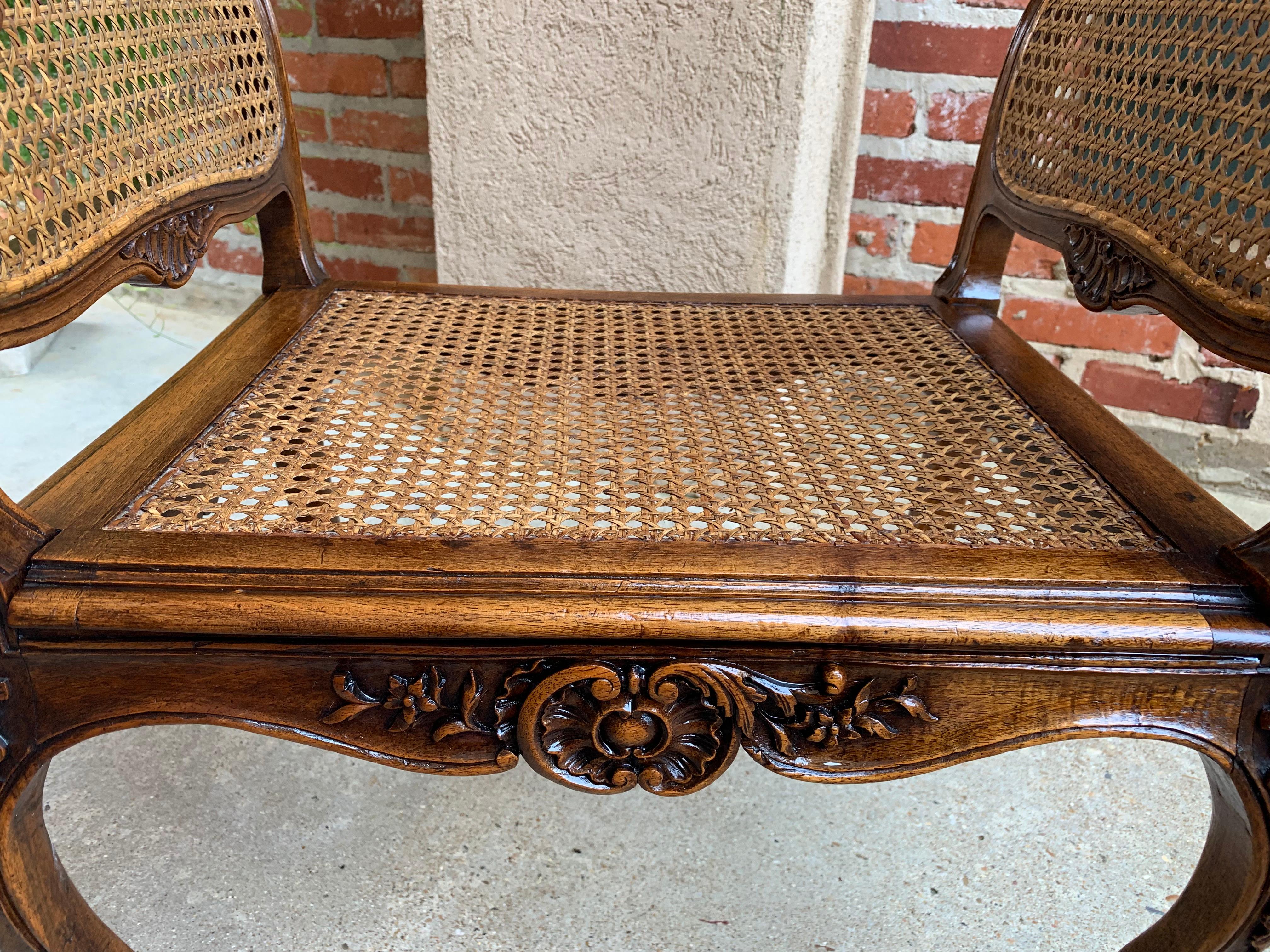 Antique French Carved Oak Vanity Bench Stool Chair Cane Seat Louis XV c1890 For Sale 5