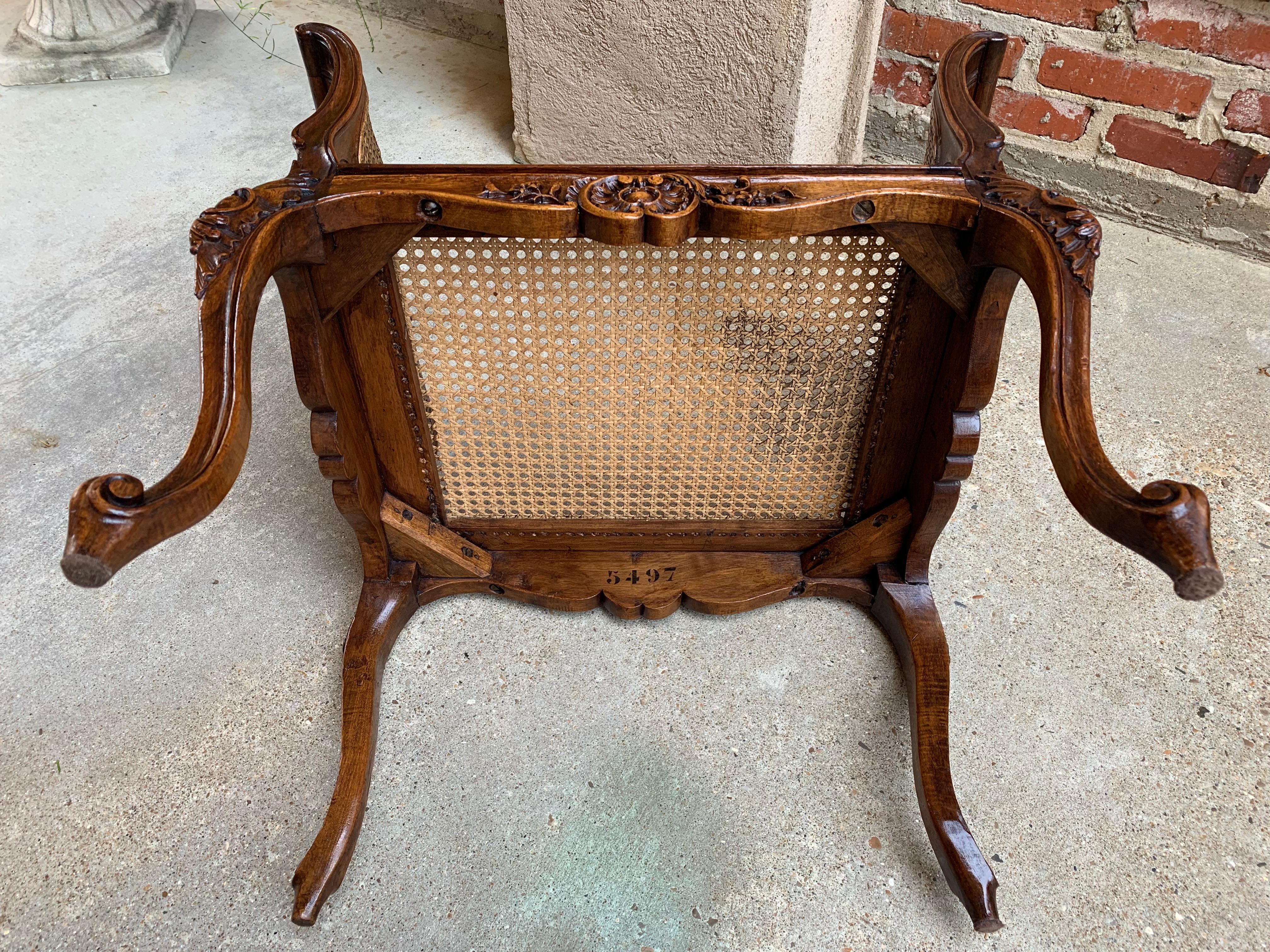 Antique French Carved Oak Vanity Bench Stool Chair Cane Seat Louis XV c1890 For Sale 7