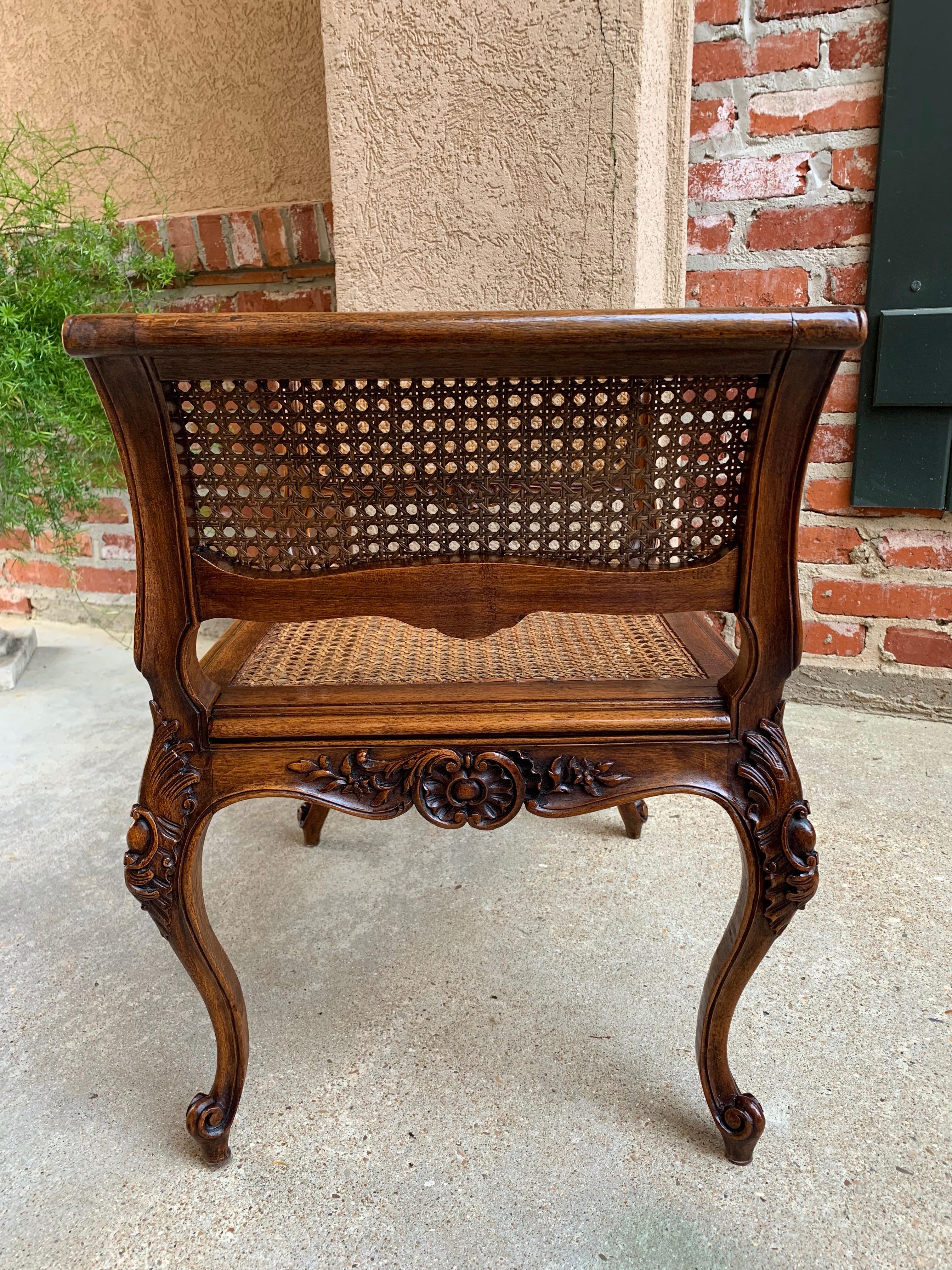 Hand-Carved Antique French Carved Oak Vanity Bench Stool Chair Cane Seat Louis XV c1890 For Sale