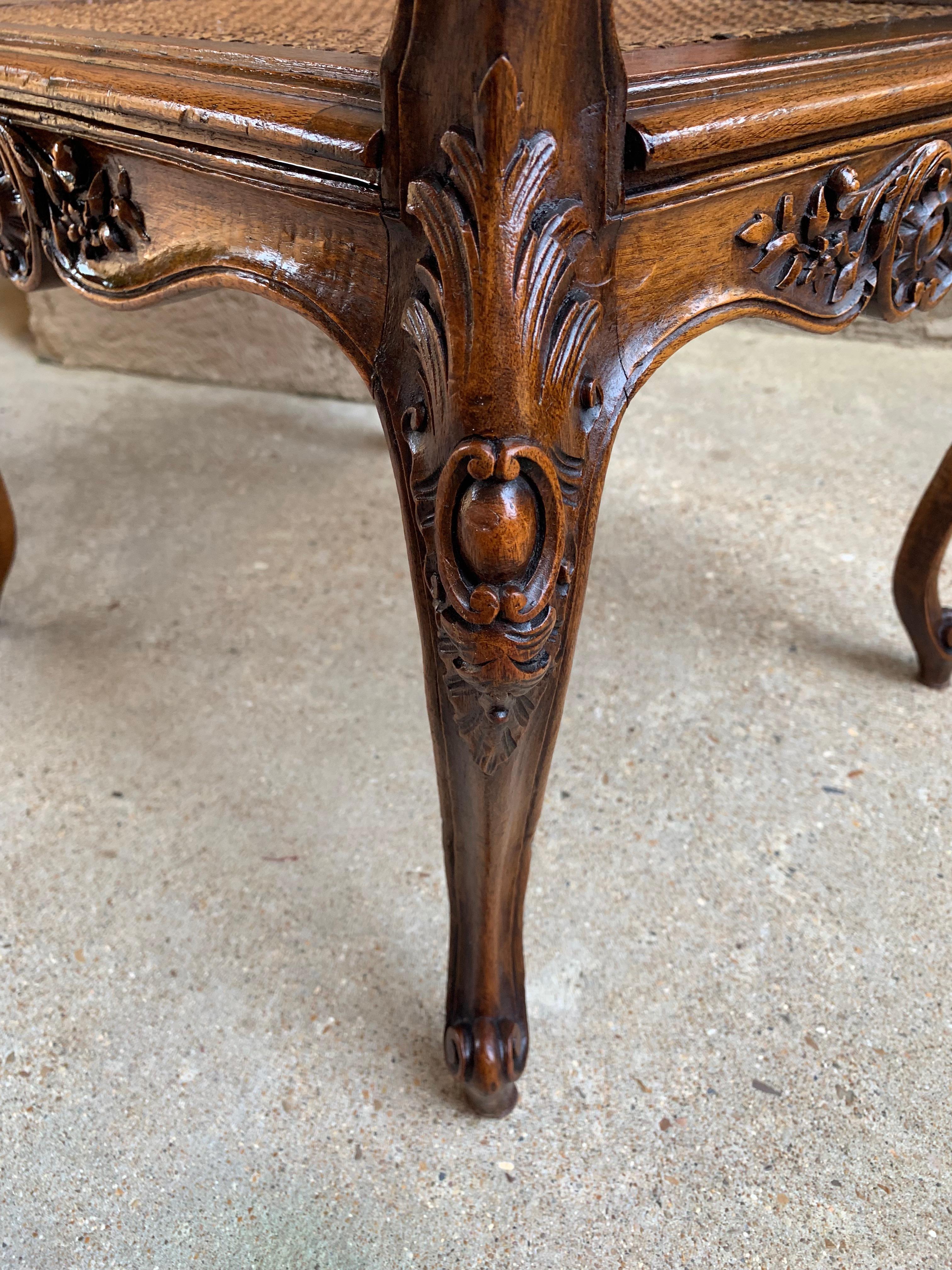 Antique French Carved Oak Vanity Bench Stool Chair Cane Seat Louis XV c1890 For Sale 1