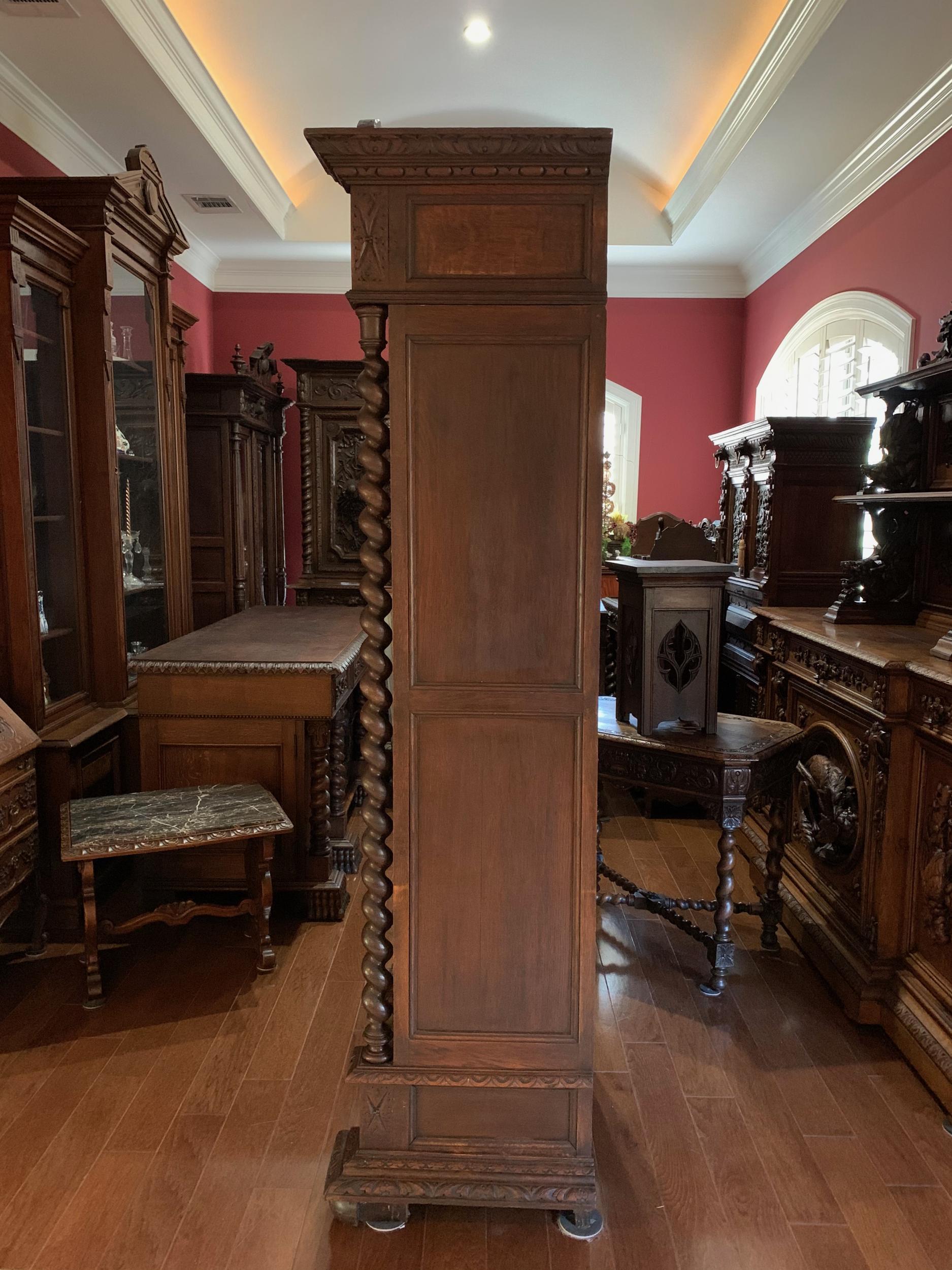 Antique French Carved Oak Vitrine Cabinet Bookcase Barley Twist Renaissance 5