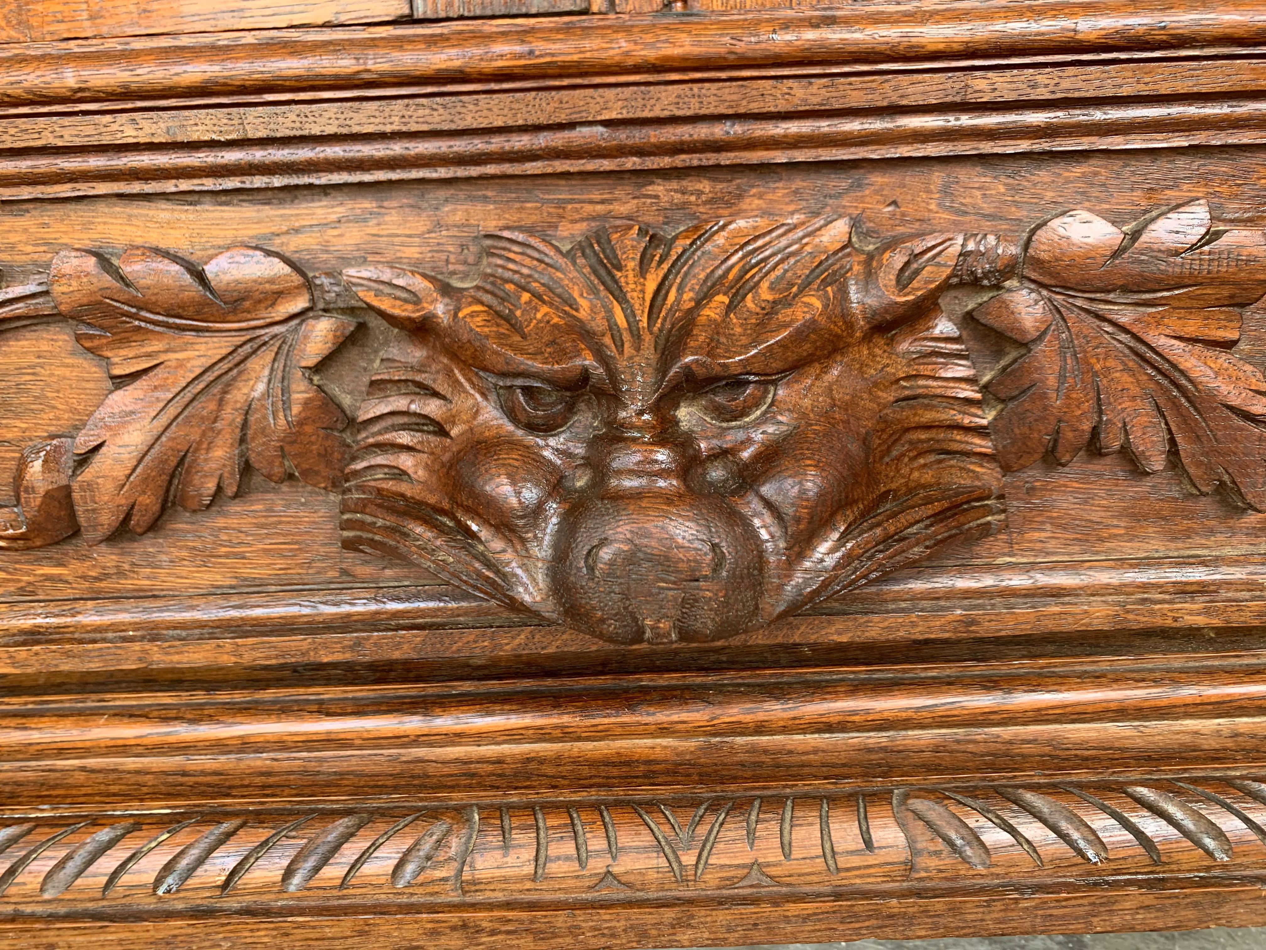 Antique French Carved Oak Vitrine Cabinet Bookcase Barley Twist Renaissance For Sale 9