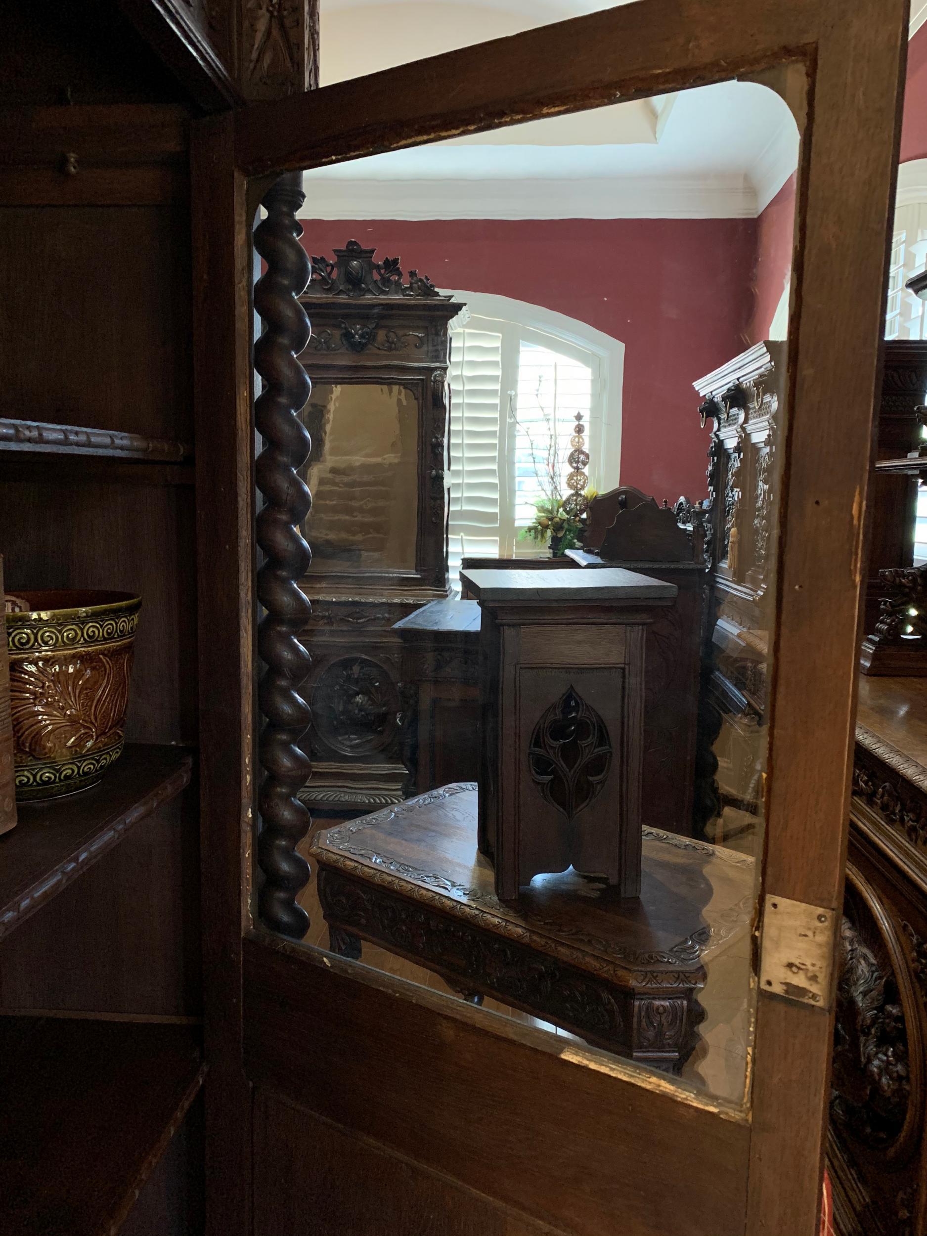 Antique French Carved Oak Vitrine Cabinet Bookcase Barley Twist Renaissance 3