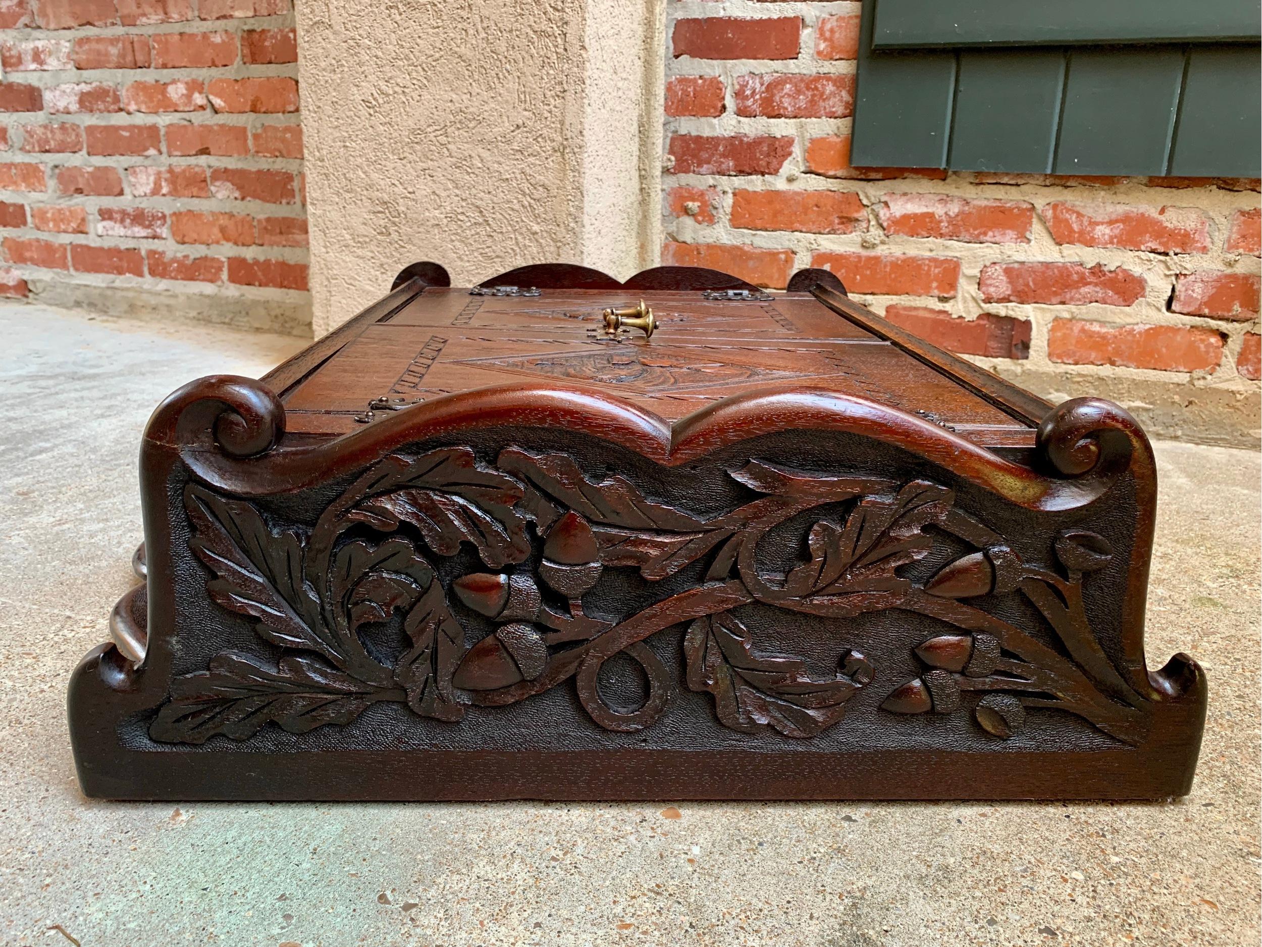 Hand-Carved French Carved Oak Wall Cabinet Shelf Box Black Forest, Brittany, 19th Century