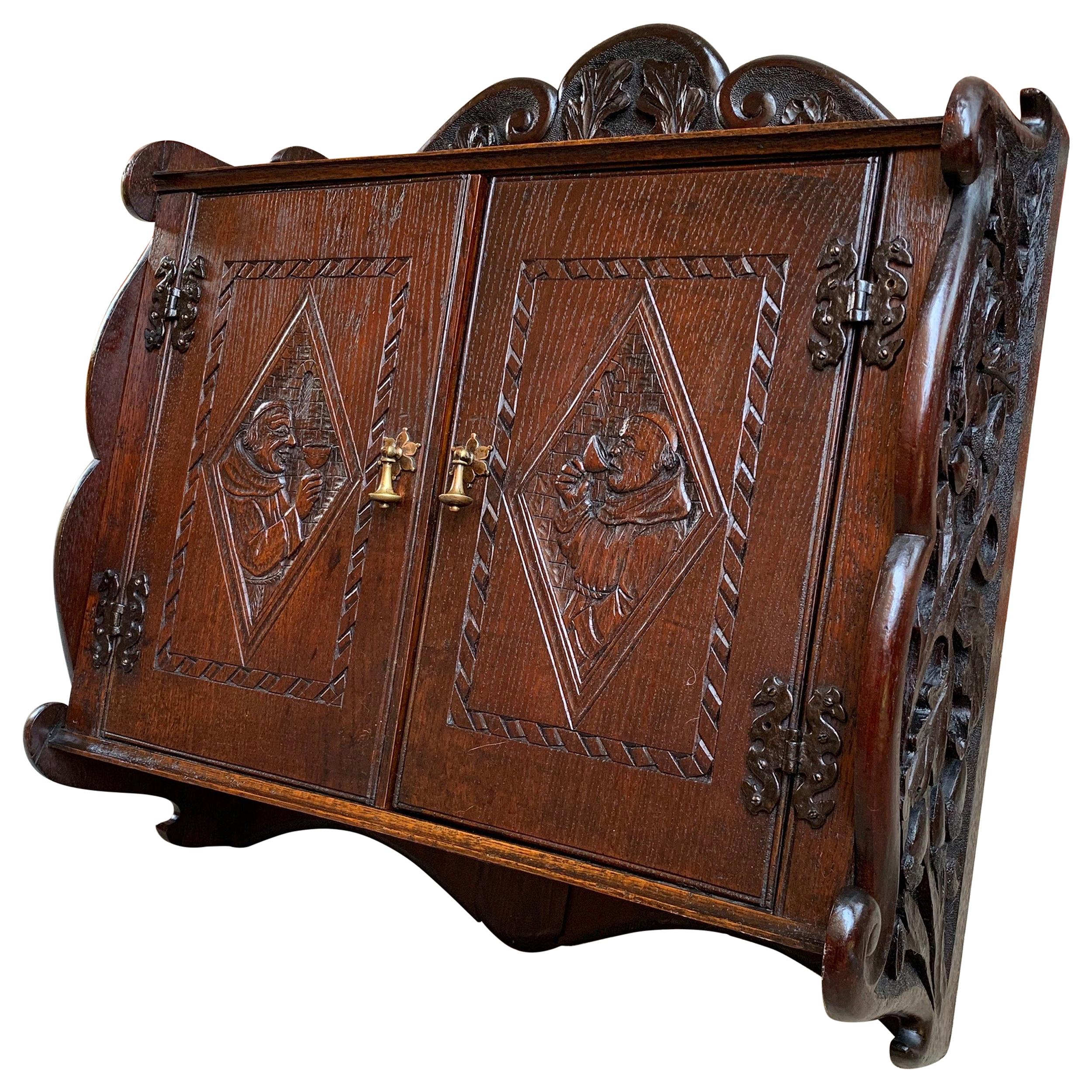 French Carved Oak Wall Cabinet Shelf Box Black Forest, Brittany, 19th Century