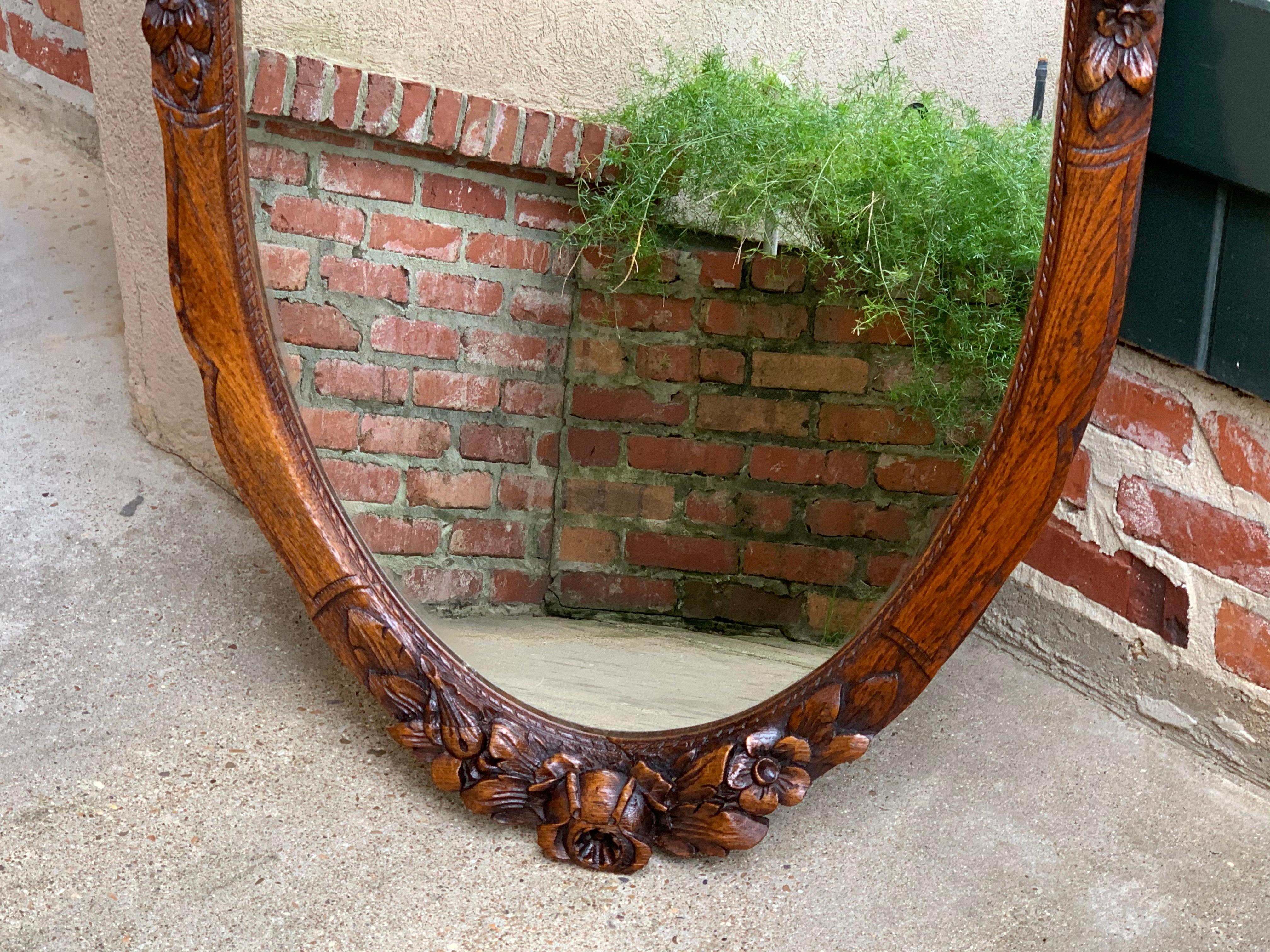 Antique French Carved Oak Wall Mirror Frame Baroque Renaissance Floral Oval 5