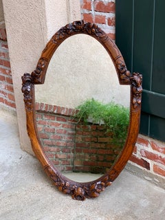 Antike Französisch geschnitzte Eiche Wandspiegel Rahmen Barock Renaissance Floral Oval