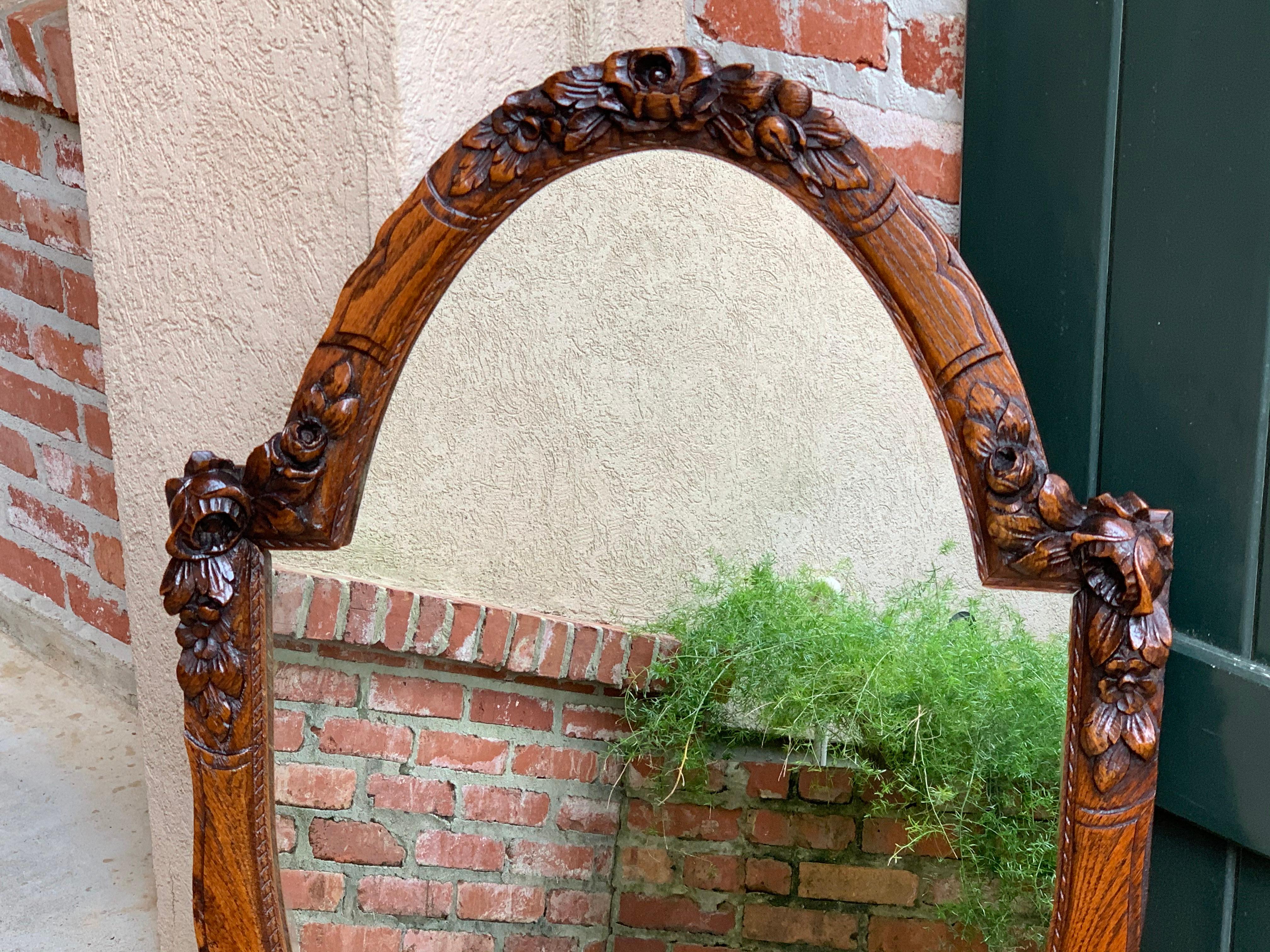 19th Century Antique French Carved Oak Wall Mirror Frame Baroque Renaissance Floral Oval