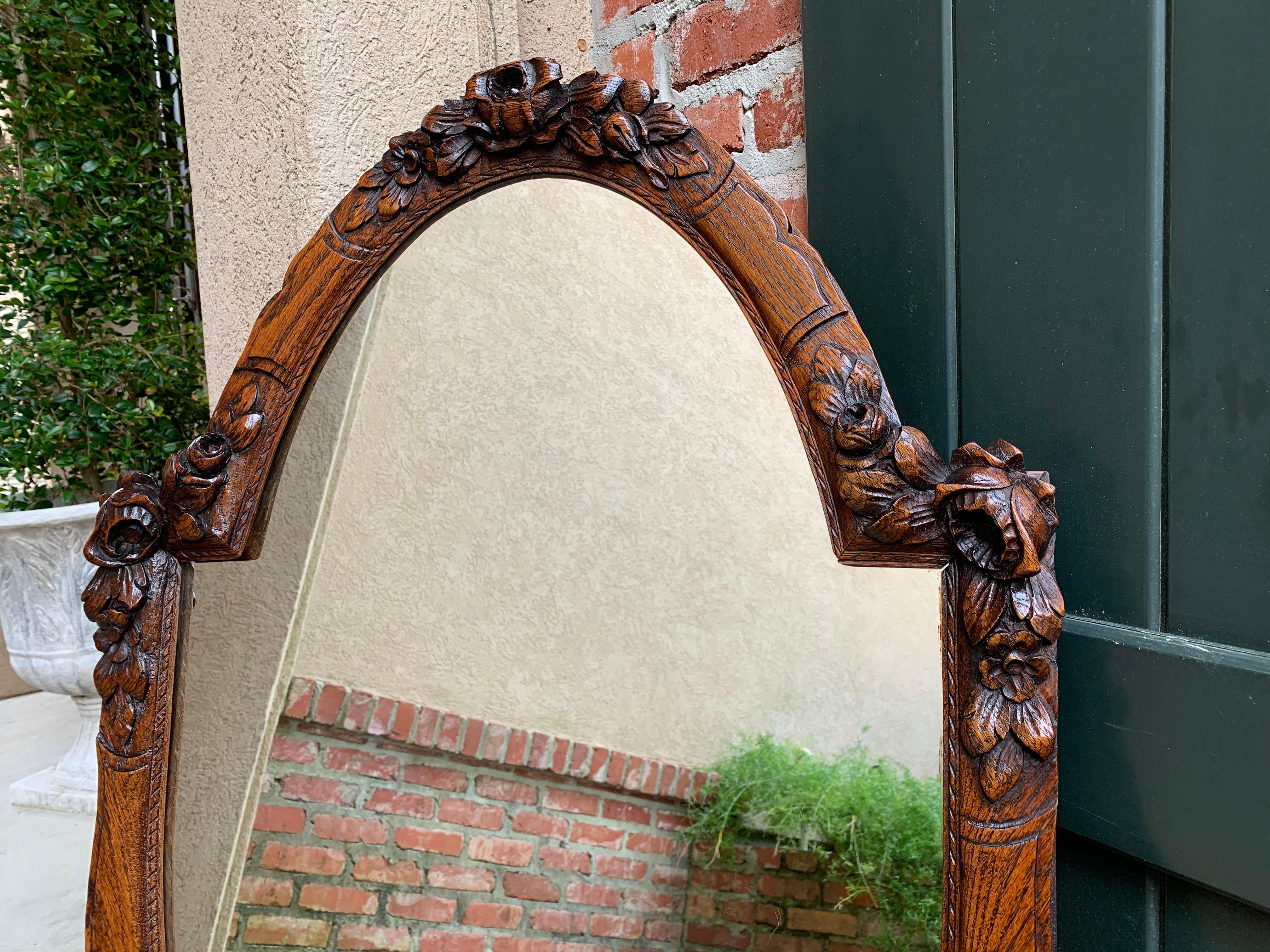 Antique French Carved Oak Wall Mirror Frame Baroque Renaissance Floral Oval 1