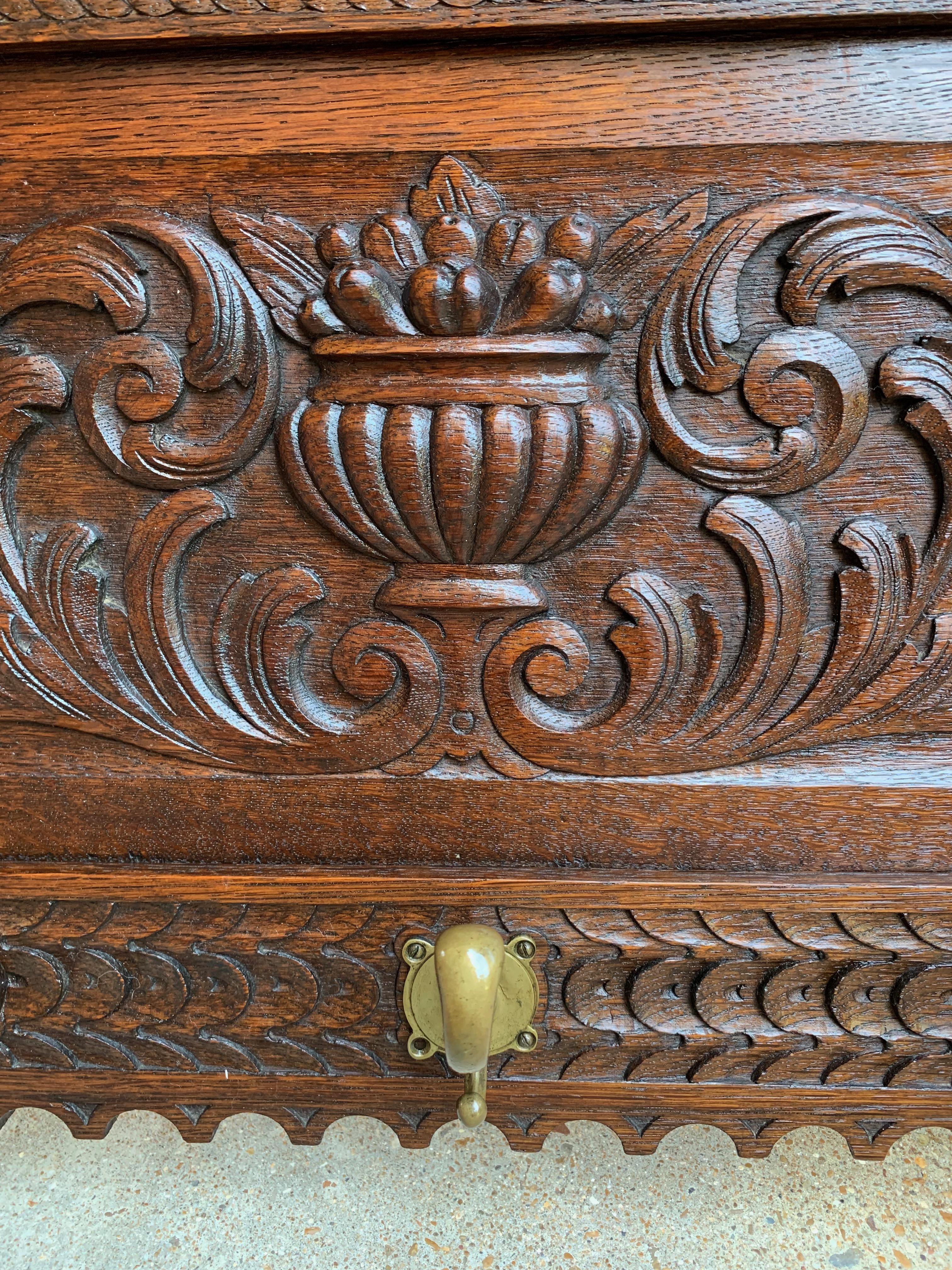 Antique French Carved Oak Wall Shelf Coat Hat Plate Rack Brass Renaissance 2