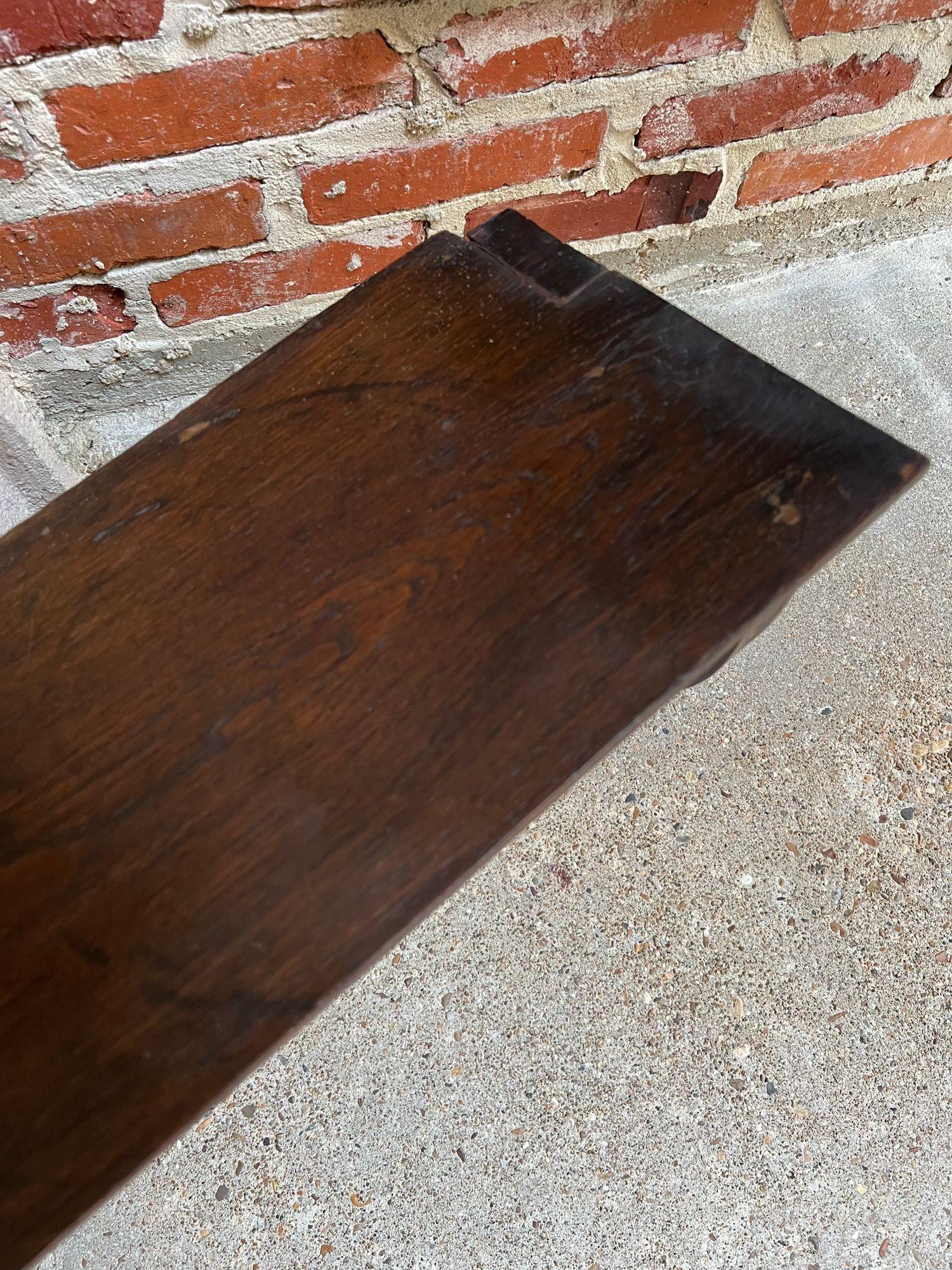 Antique French Carved Oak Wall Shelf Coat Hat Rack Farmhouse Kitchen Brass Hooks 13