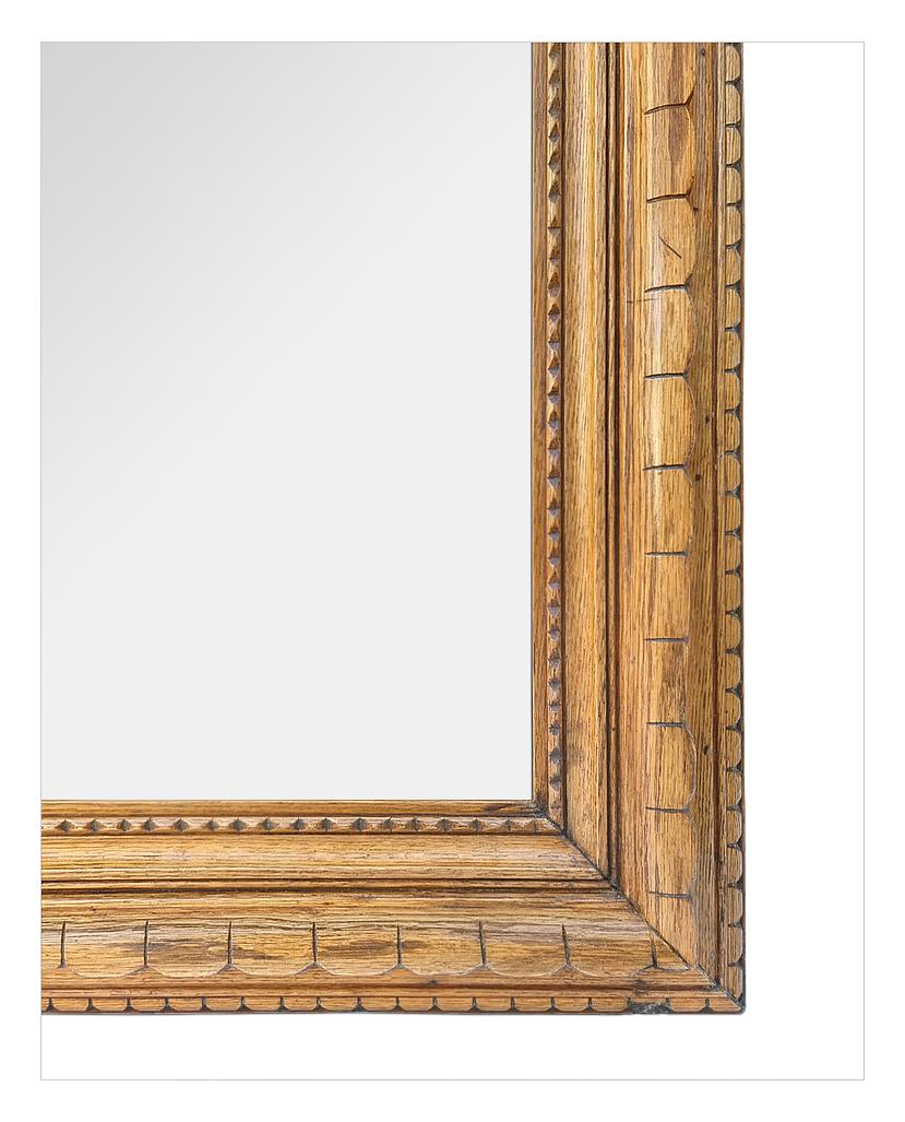 Early 20th Century Antique French Carved Oak Wood Mirror, circa 1900 For Sale