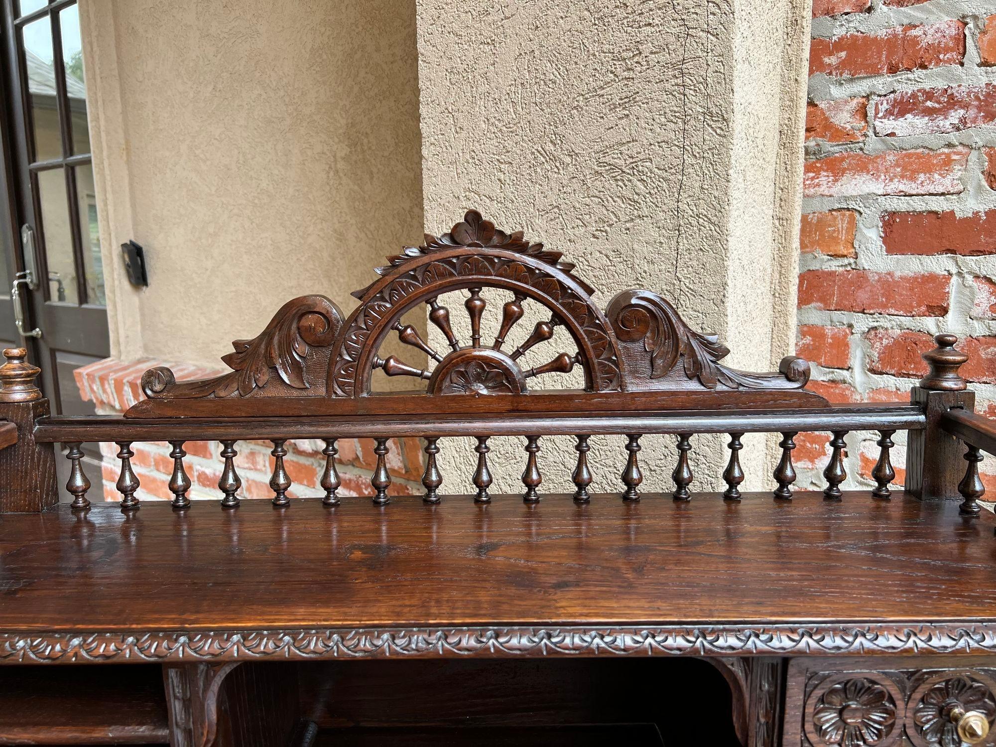 Antique French Carved Oak Writing Desk Secretary AND Chair Breton Brittany SET 8