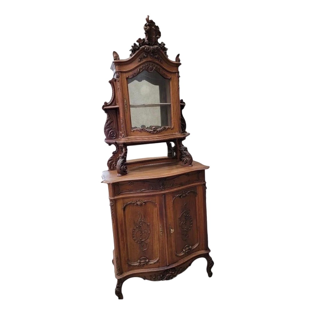 Antique French geschnitzt Ornate Bombe Vitrine Kabinett