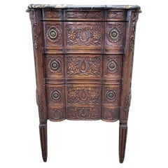 Antique French Carved Ornate Commode Chest Of Drawers With Marble Top