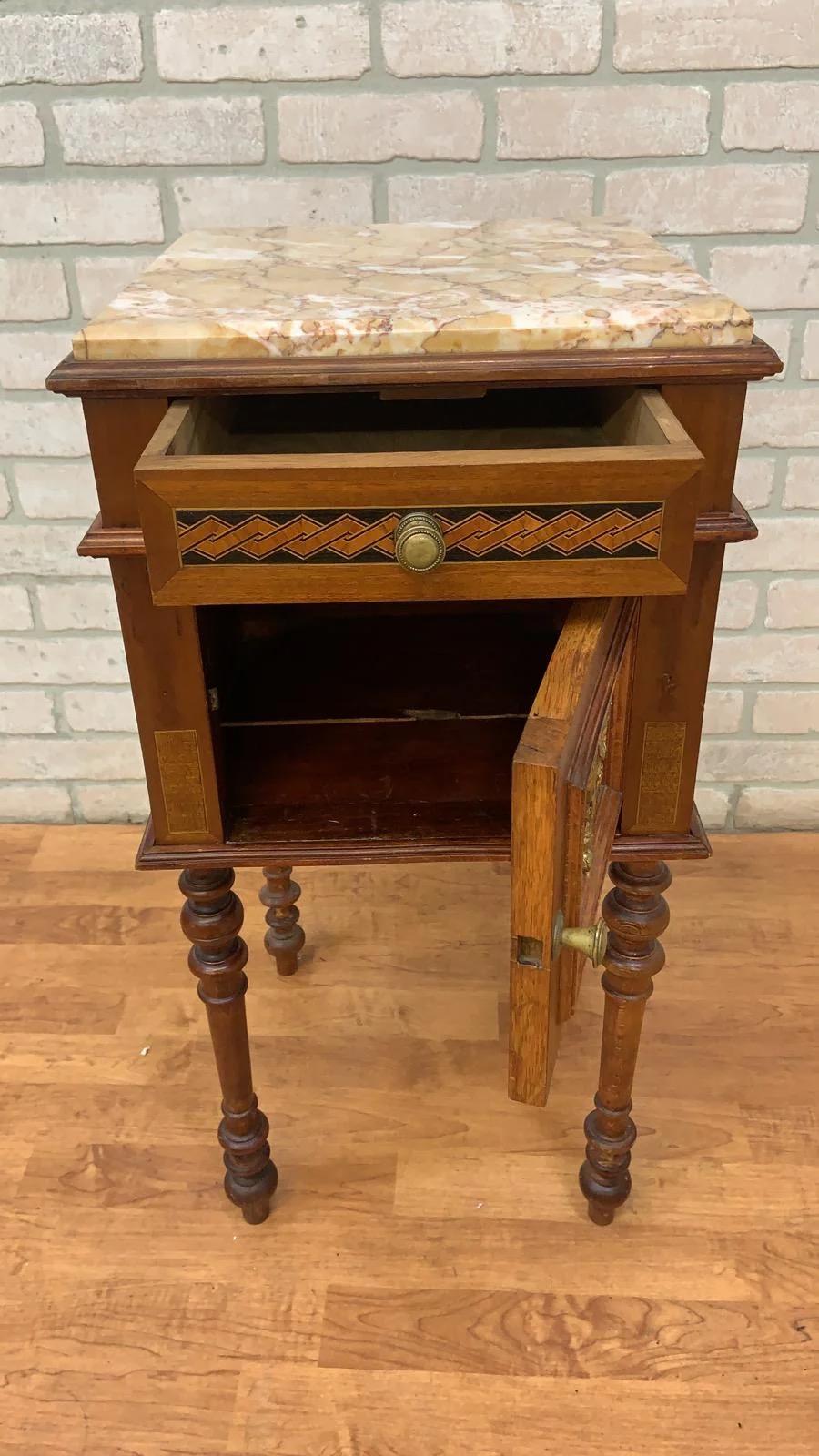 Antique French Carved Ornate Marble Top Smoking Stand/ Night Stand/ End Table For Sale 3