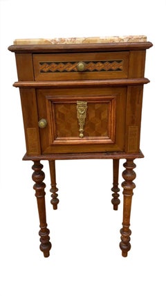 Antique French Carved Ornate Marble Top Smoking Stand/ Night Stand/ End Table