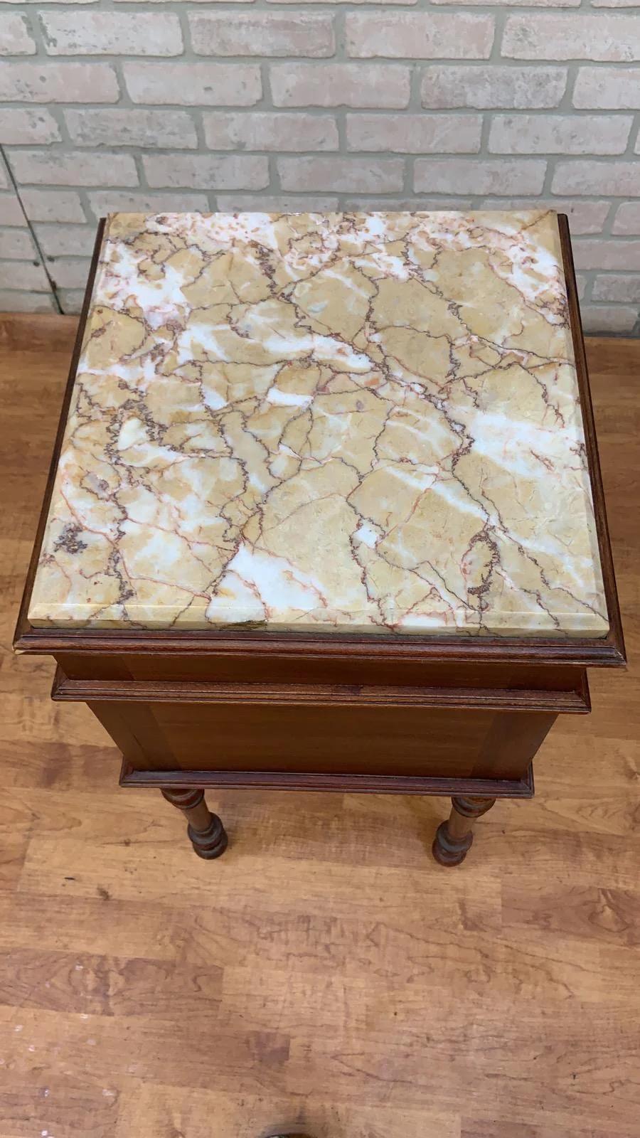 Early Victorian Antique French Carved Ornate Marble Top Smoking Stand/ Night Stand/ End Table For Sale