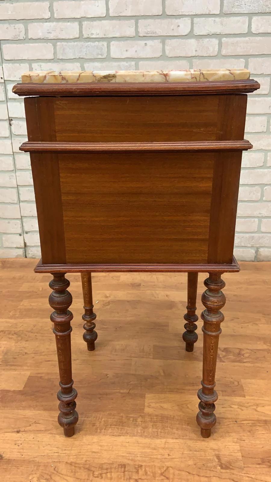 Unknown Antique French Carved Ornate Marble Top Smoking Stand/ Night Stand/ End Table For Sale