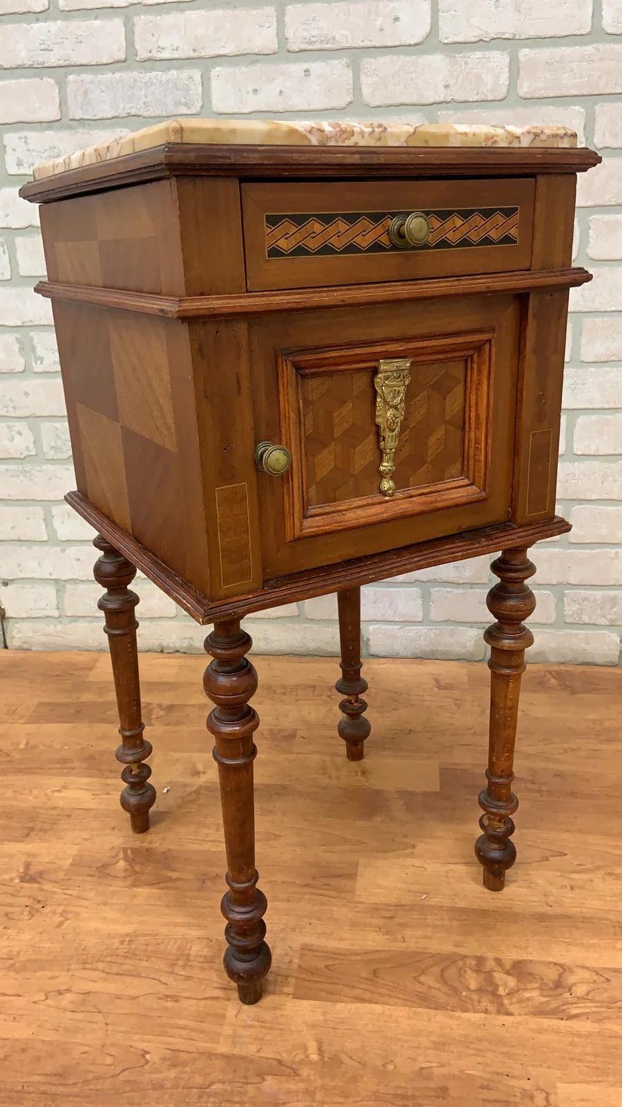 19th Century Antique French Carved Ornate Marble Top Smoking Stand/ Night Stand/ End Table For Sale
