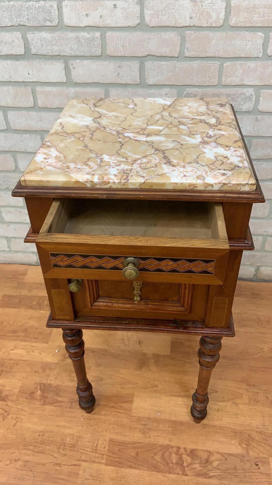 Antique French Carved Ornate Marble Top Smoking Stand/ Night Stand/ End Table For Sale 1