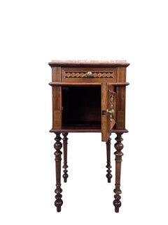 Antique French Carved Ornate Marble Top Smoking Storage Table