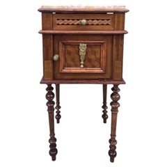 Antique French Carved Ornate Marble Top Smoking Storage Table