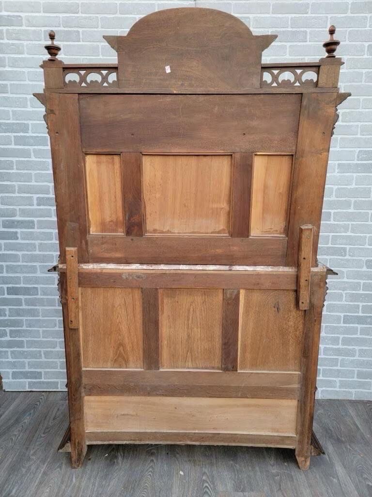 Gothic Antique French Carved Ornate Walnut Figural Server Buffet Cabinet For Sale