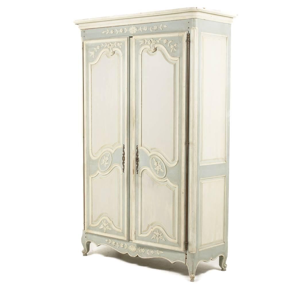 Antique French Carved Painted Louis XV-Style Armoire 2