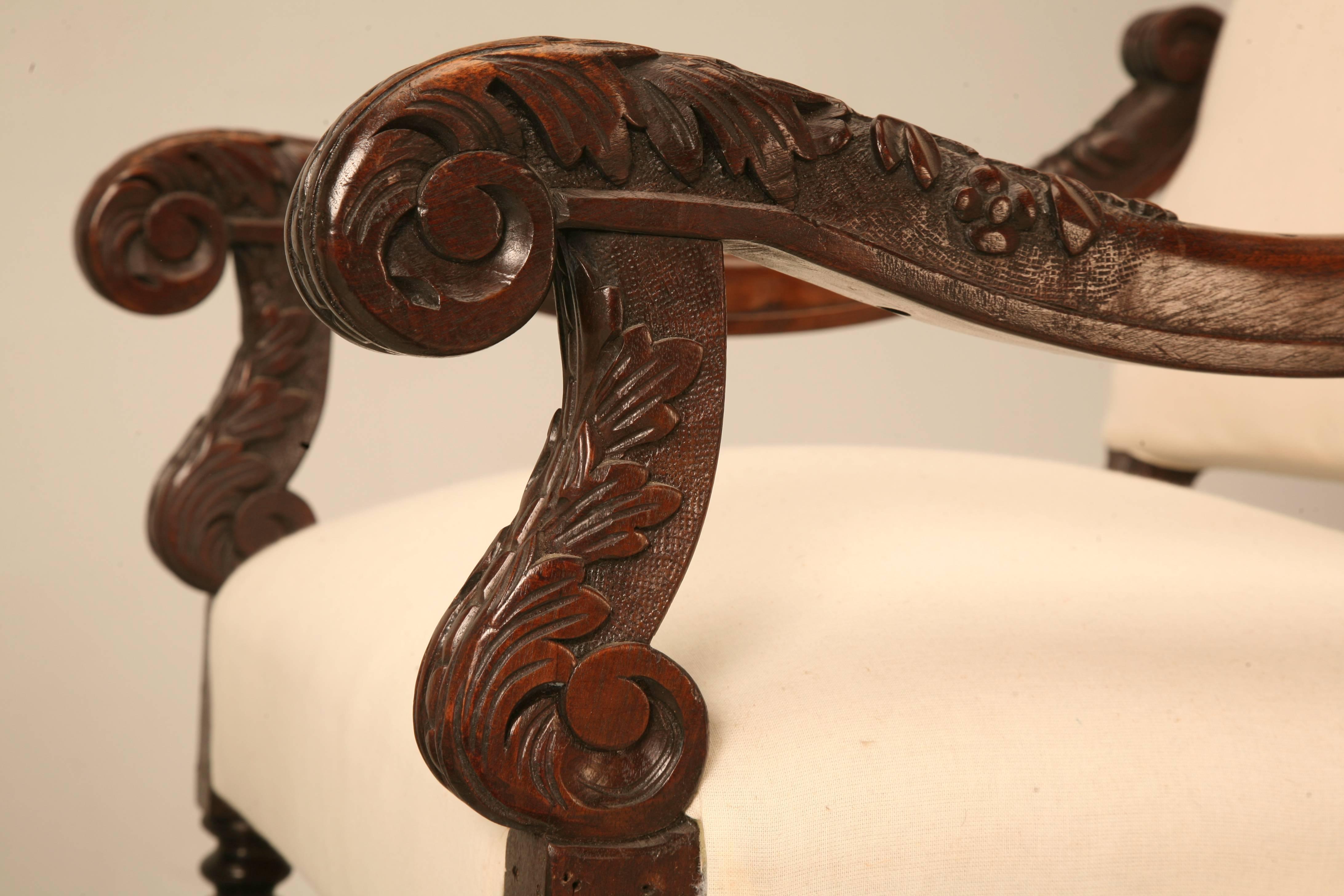 Late 19th Century Antique French Carved Pair of French Walnut Throne or Armchairs