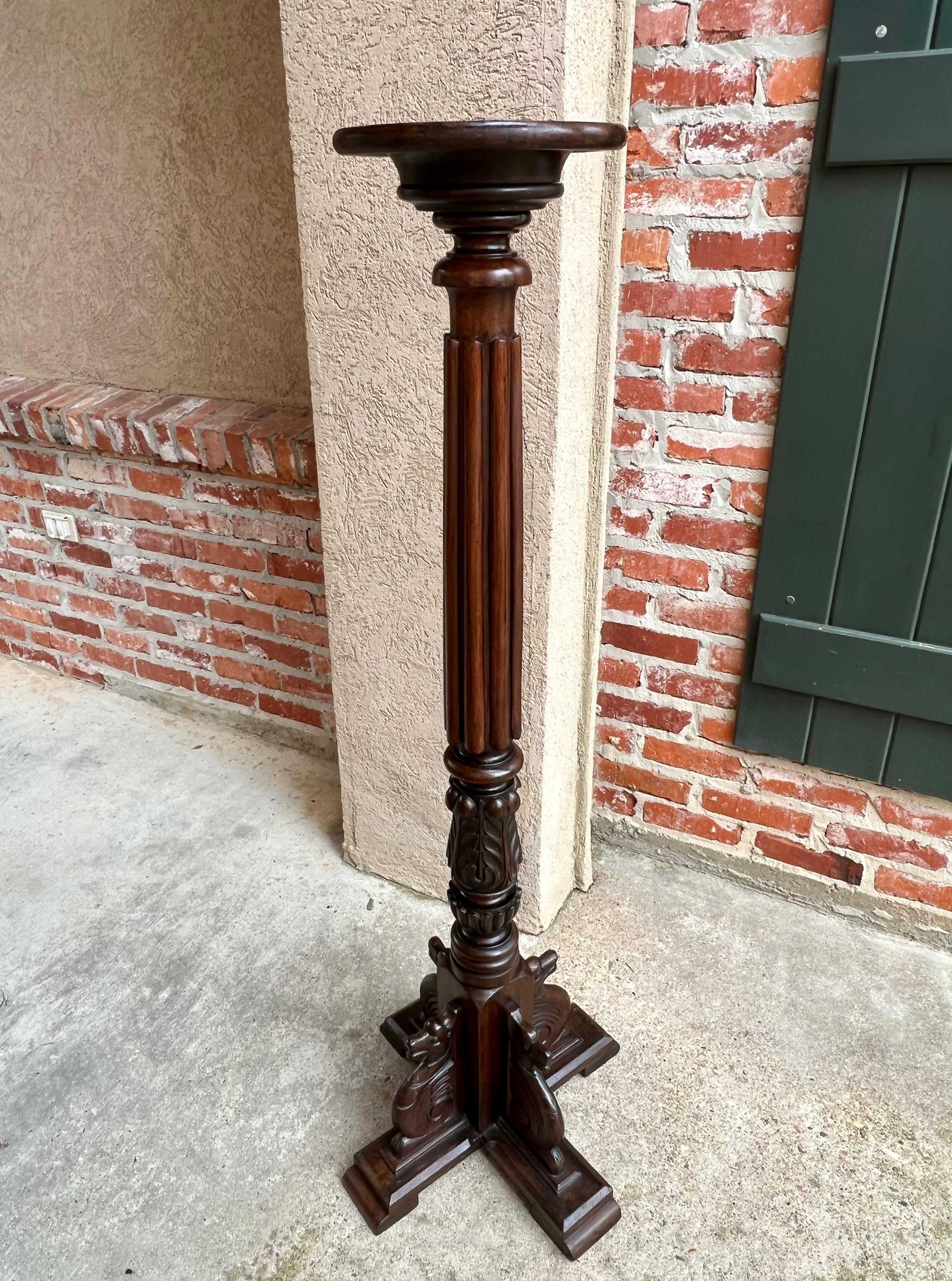 Antique French Carved Pedestal Plant Stand Bronze Column Display Renaissance In Good Condition In Shreveport, LA