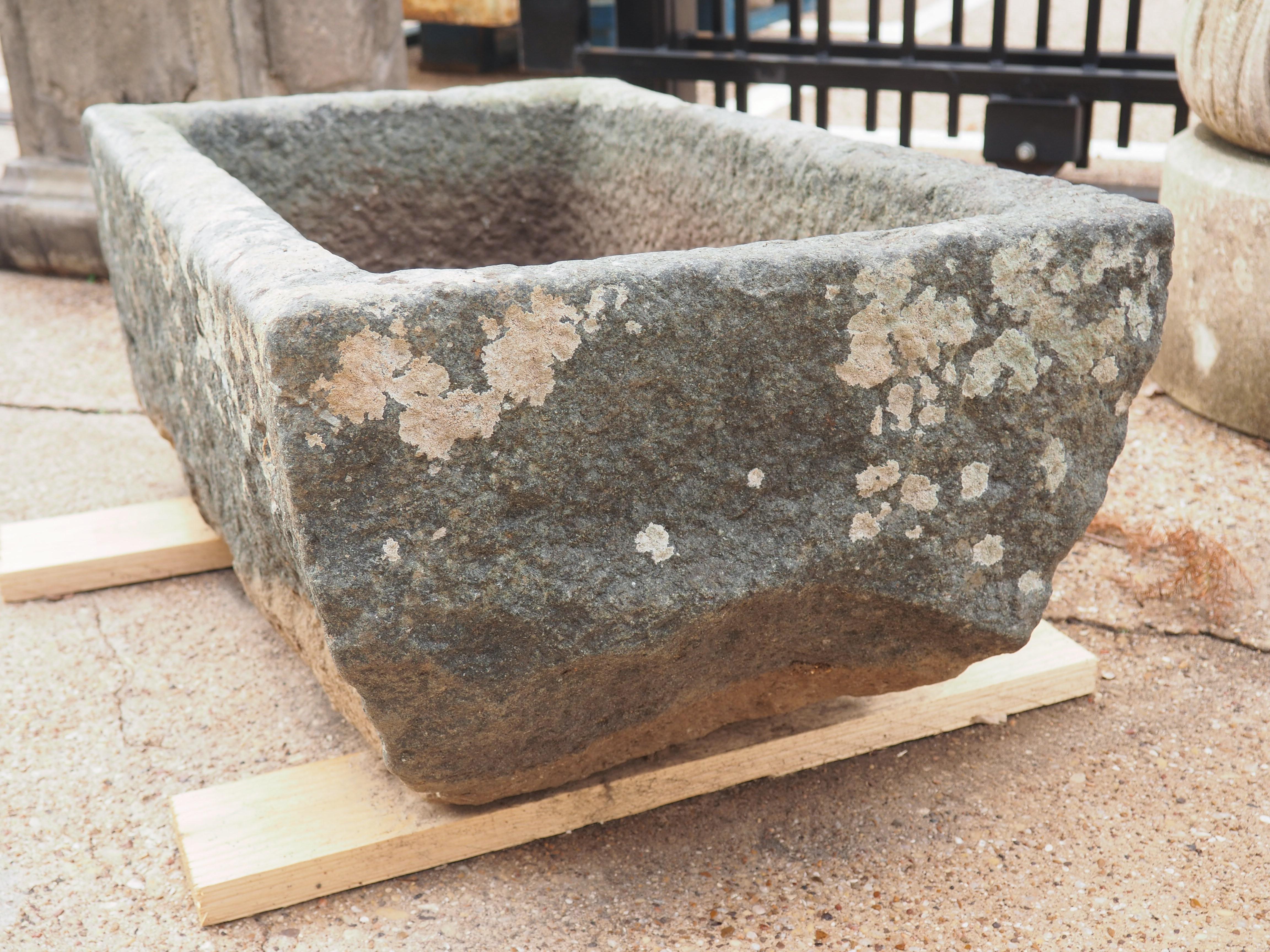 Antique French Carved Rectangular Stone Trough, Circa 1850 In Good Condition In Dallas, TX